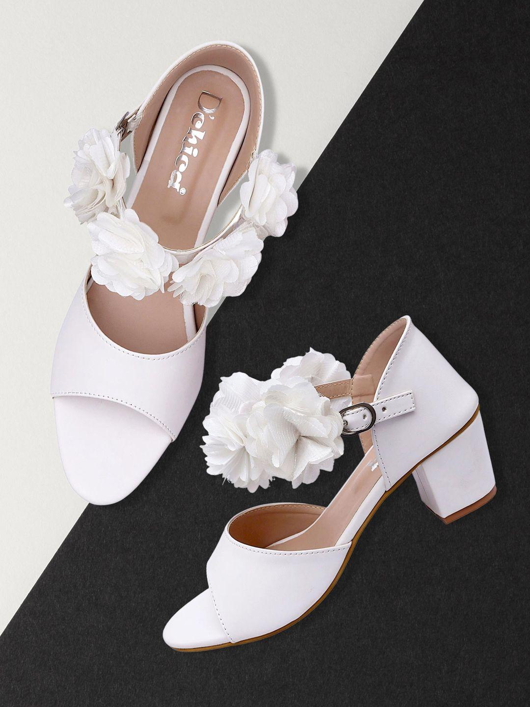 dchica flower embellished open toe block heels with backstrap