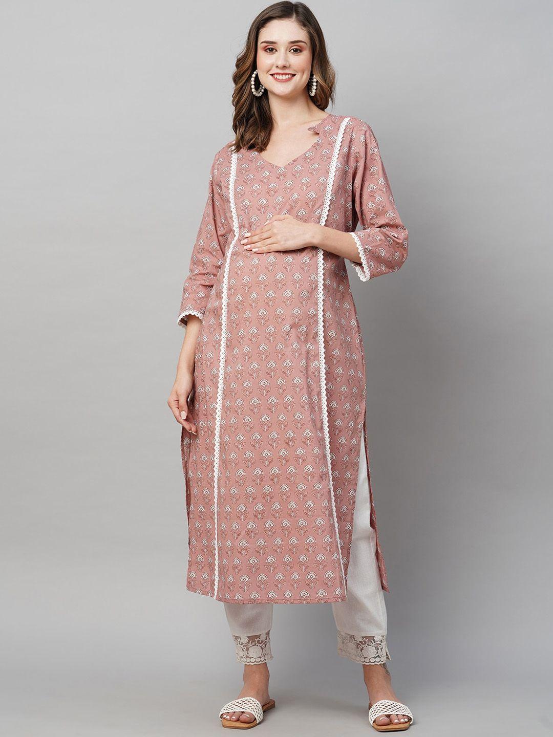 momtobe women ethnic motifs printed cotton maternity sustainable kurta