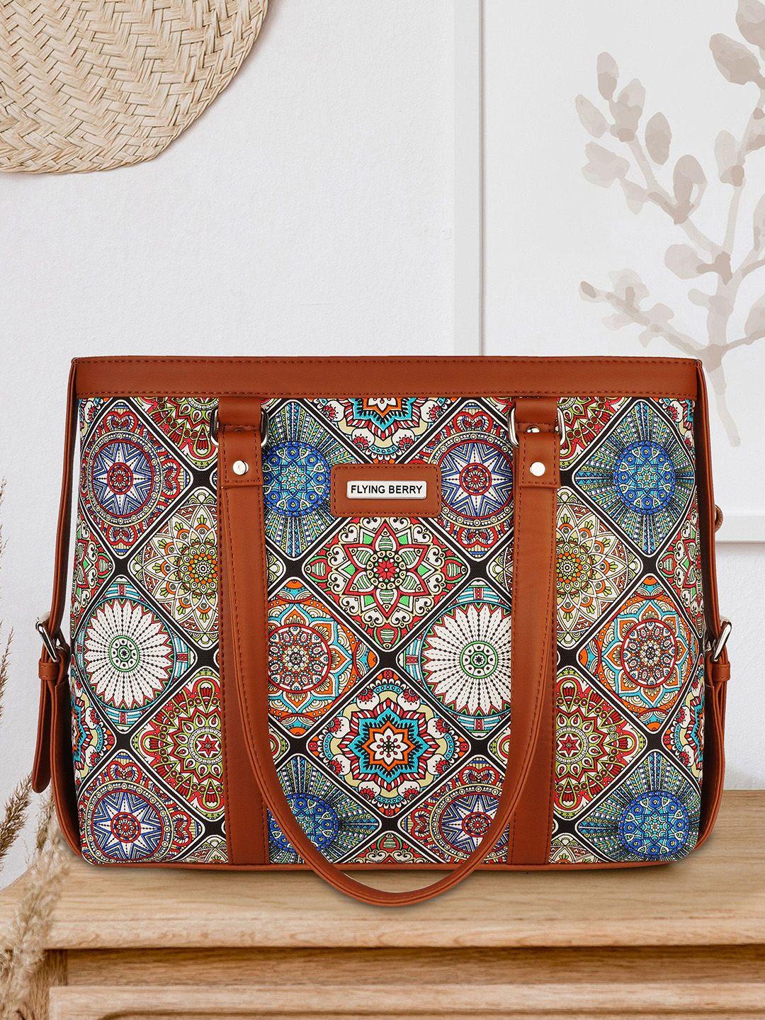 flying berry women brown & white printed laptop bag