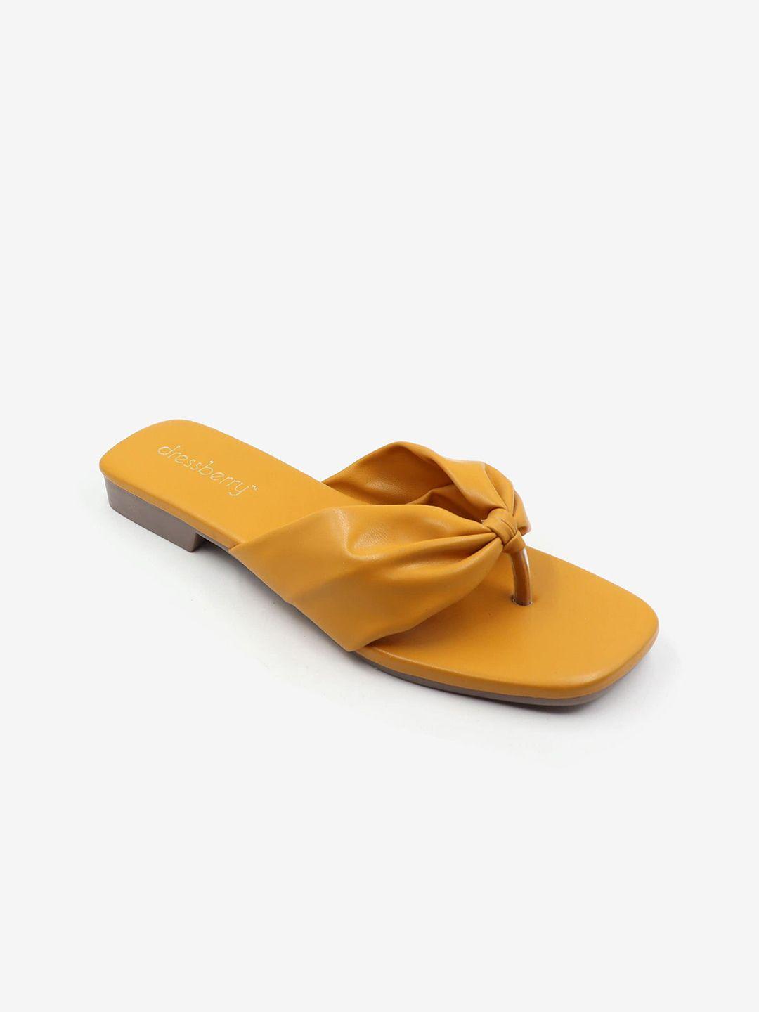 dressberry women yellow embellished t-strap flats