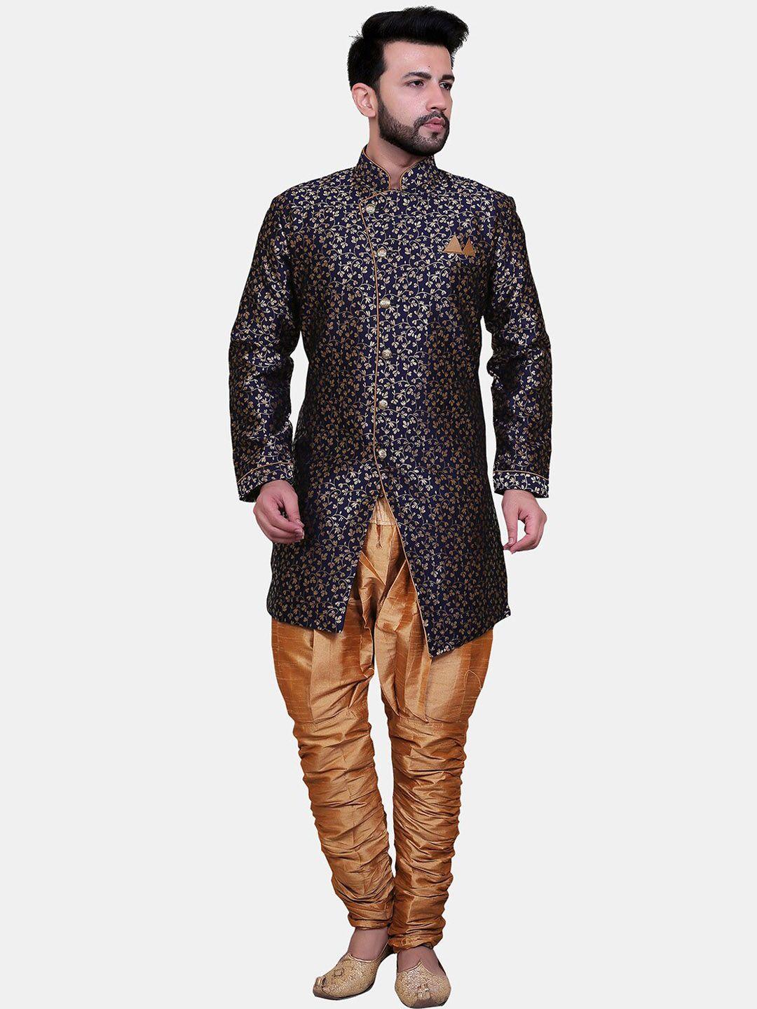 avaeta mandarin collar self design cotton sherwani set