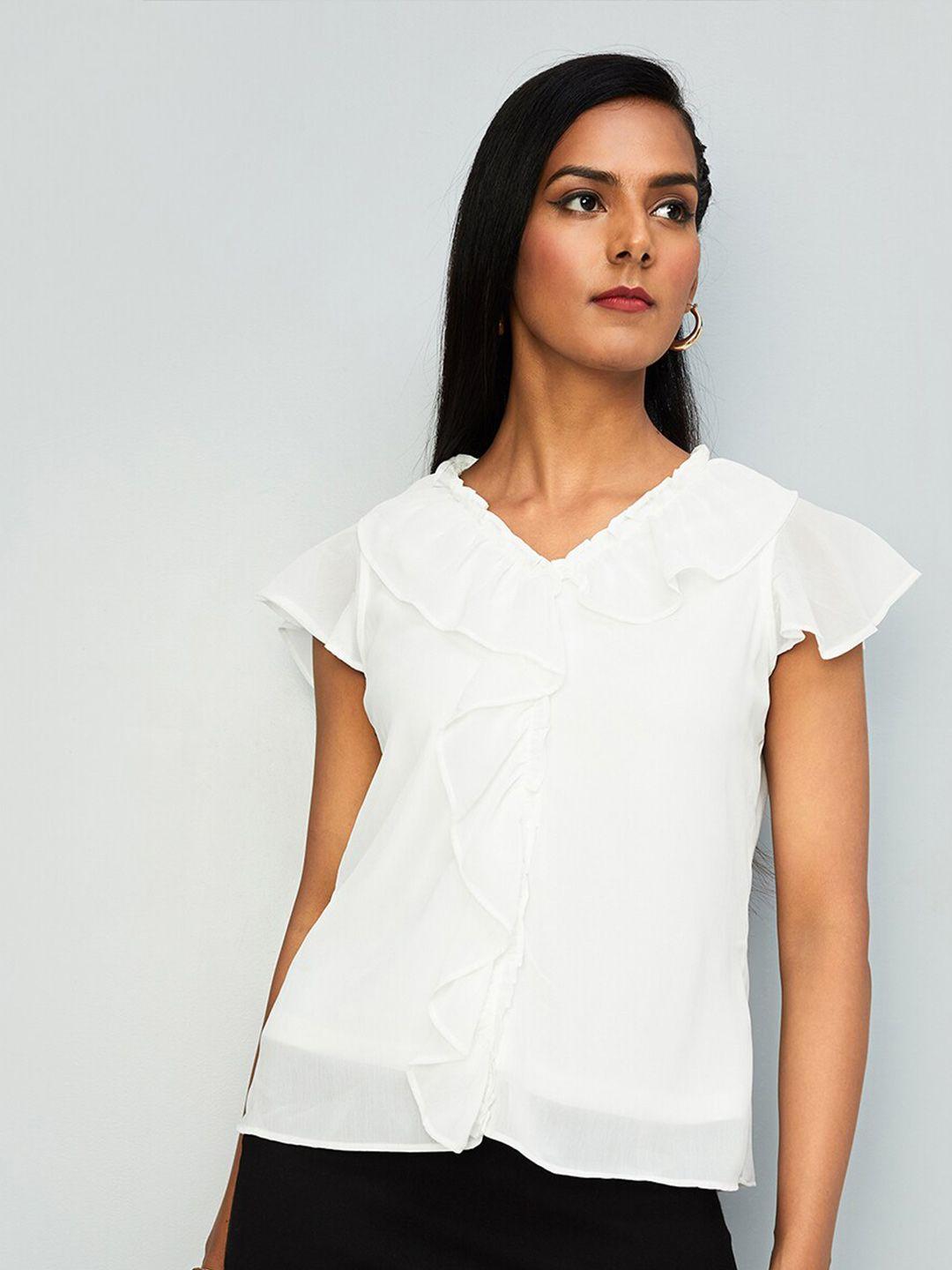 max v-neck flutter sleeve ruffled top