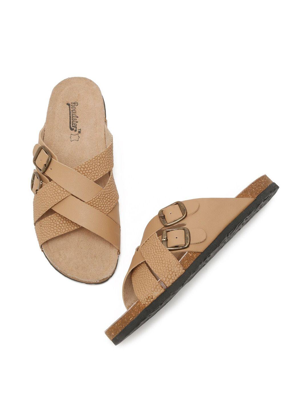 the roadster lifestyle co. beige textured strappy open toe flats