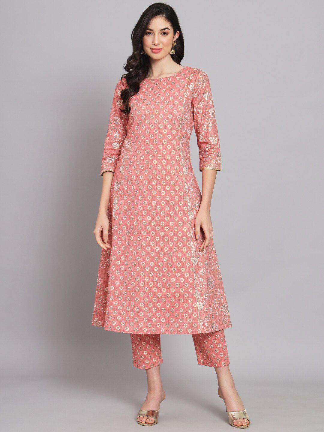 sutidora ethnic motifs printed gotta patti regular pure cotton kurta with trousers