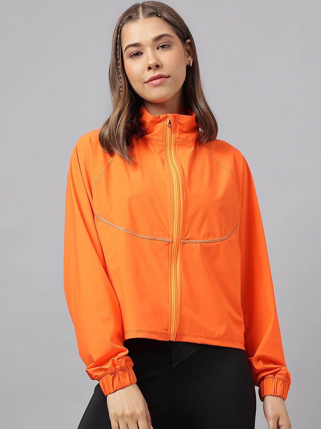 fitkin women orange lightweight crop training or gym tailored jacket