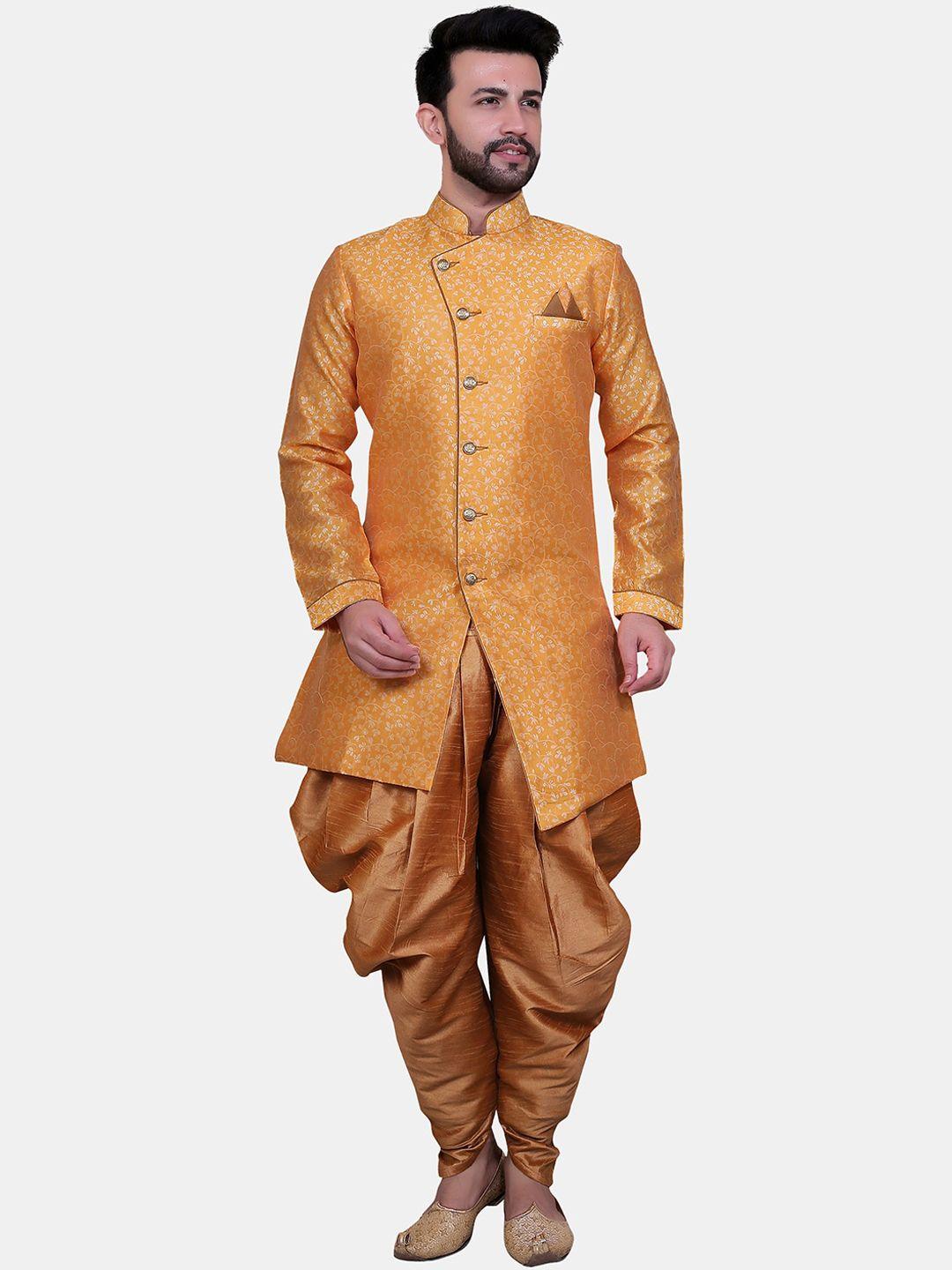 avaeta floral printed chanderi cotton jacquard sherwani with dhoti pant