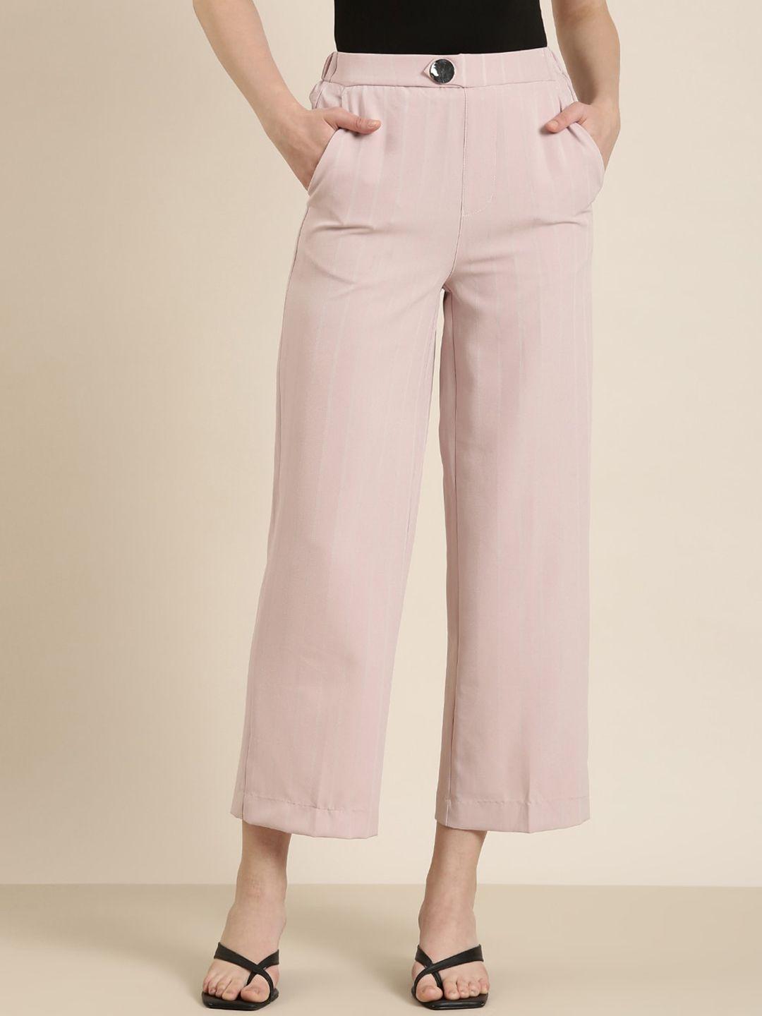 showoff women pink relaxed loose fit high-rise trousers