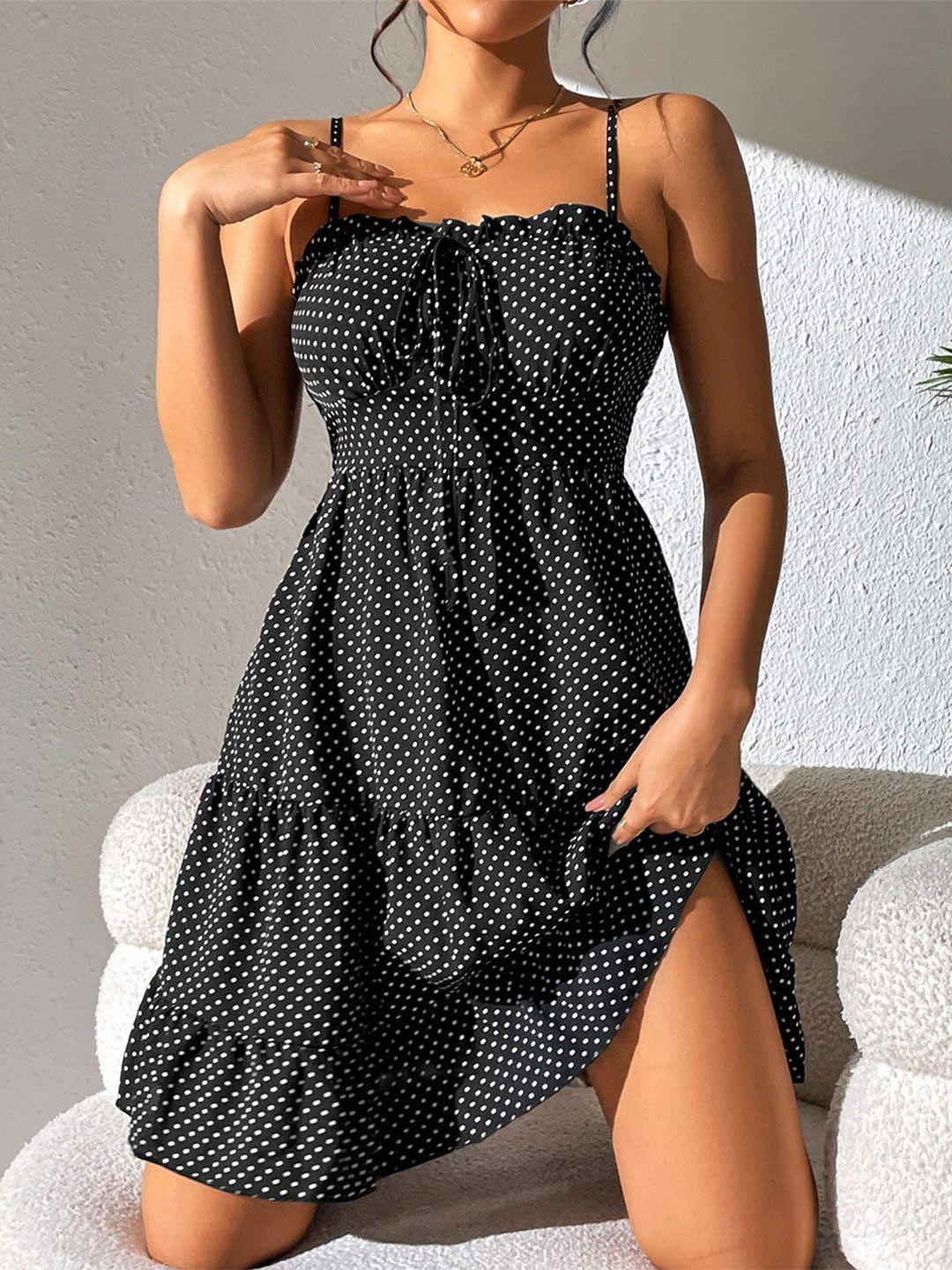 bostreet black polka dot print fit & flare midi dress