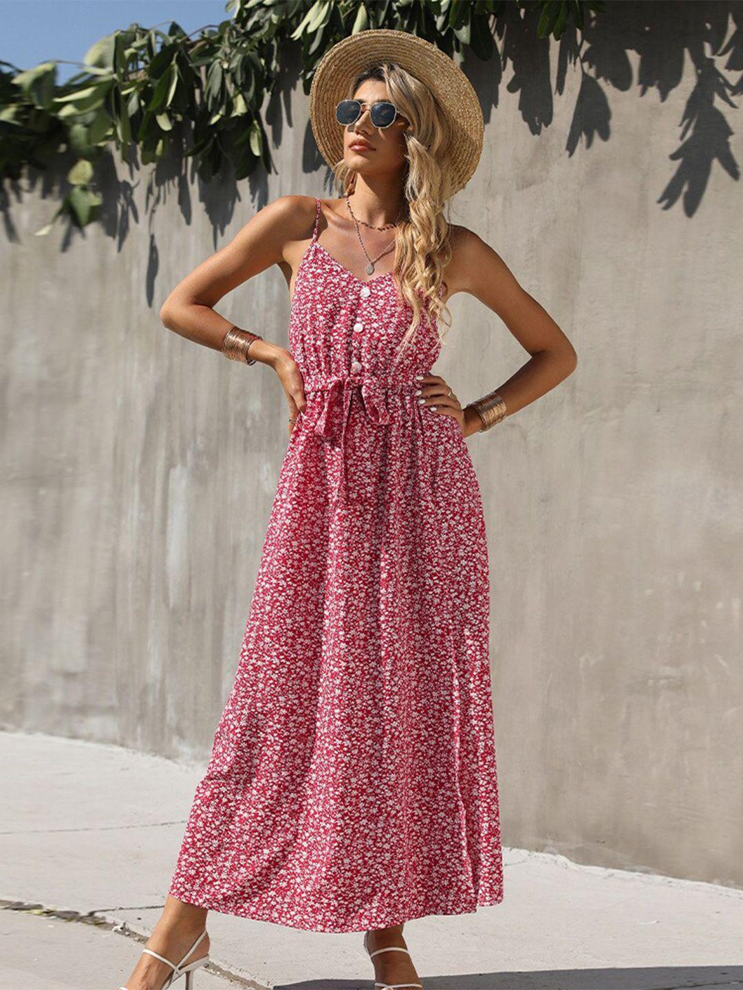 bostreet red floral print maxi dress