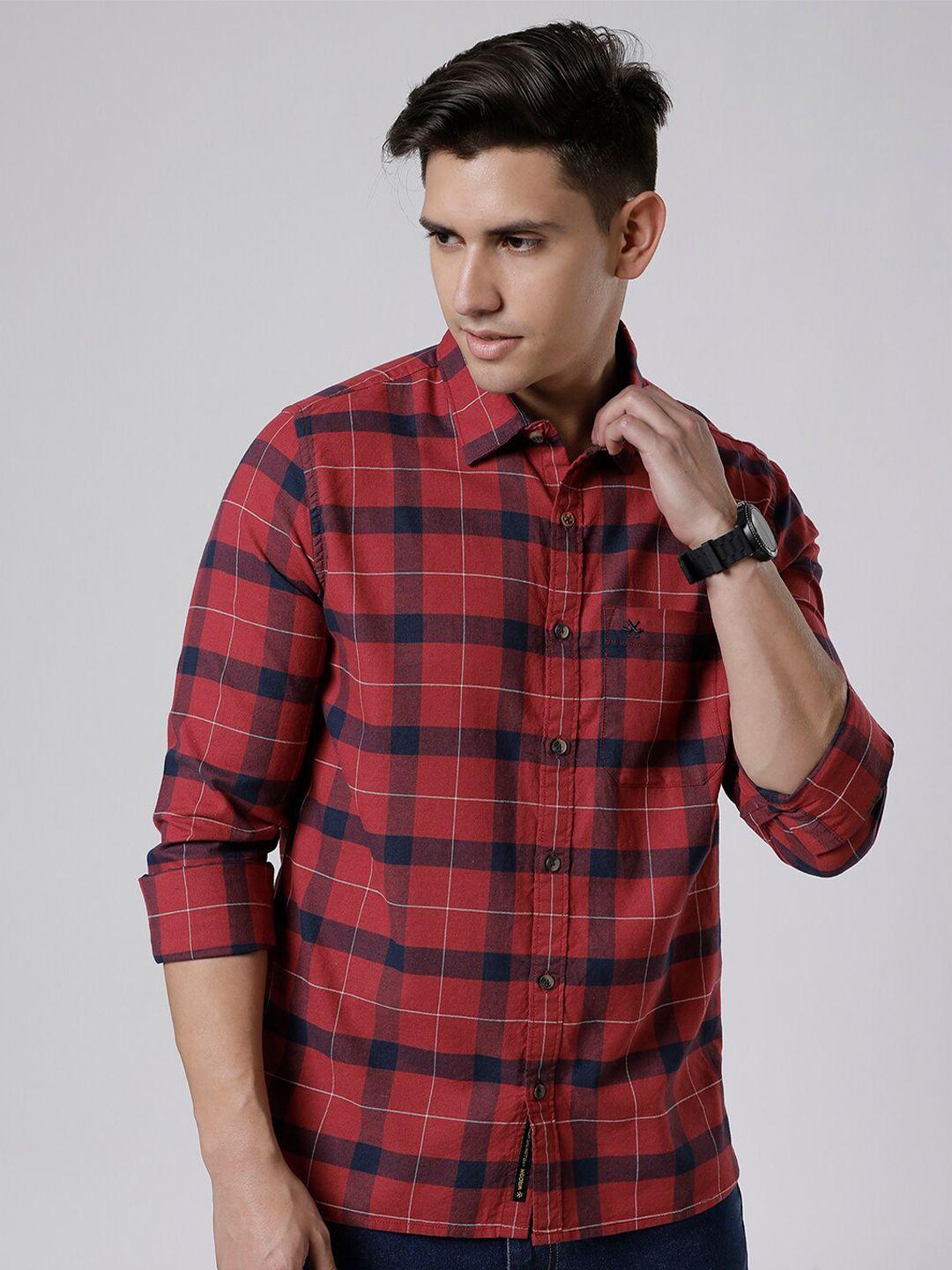 wrogn standard tartan checked cotton slim fit casual shirt