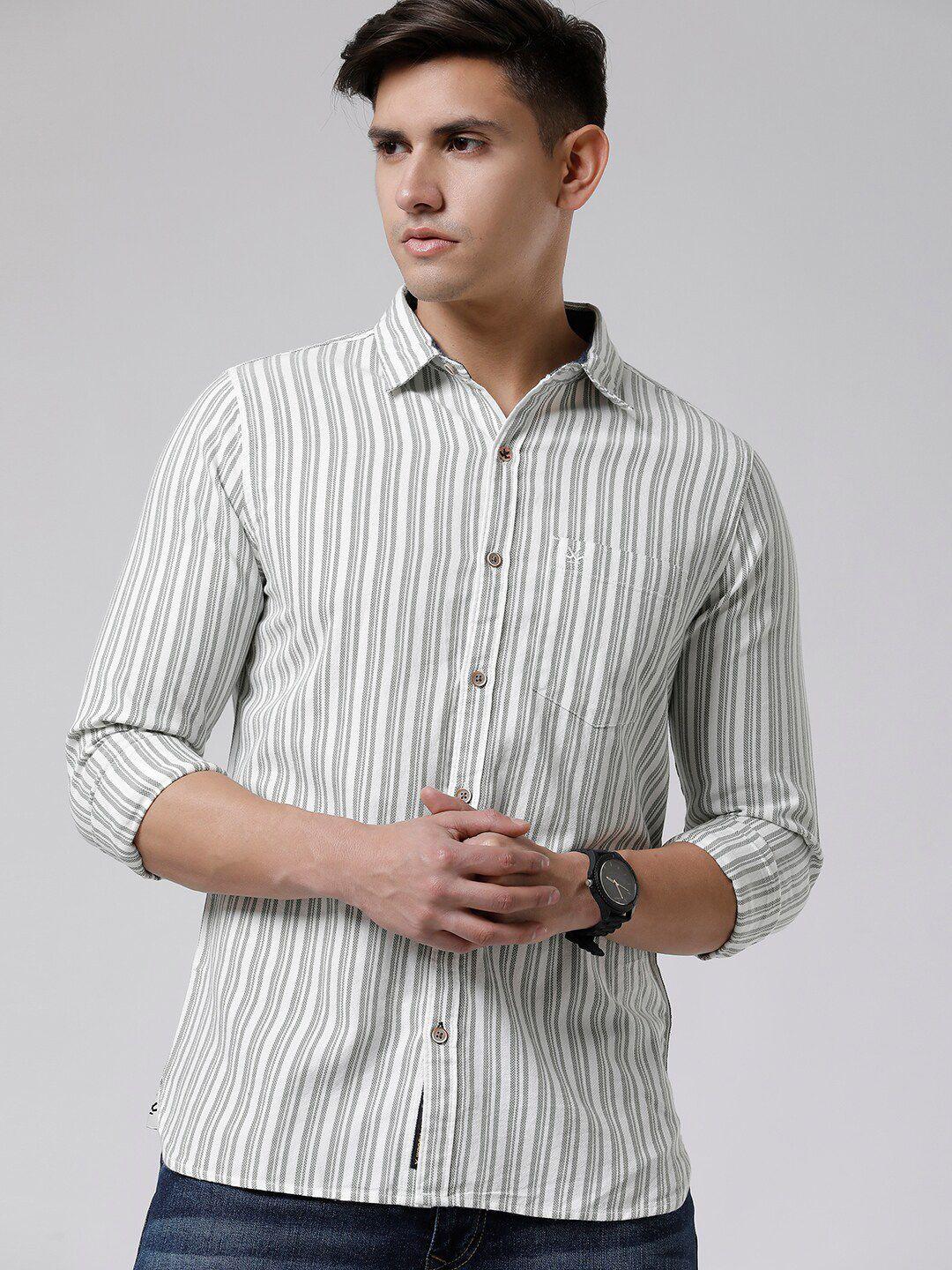 wrogn standard slim fit striped cotton casual shirt