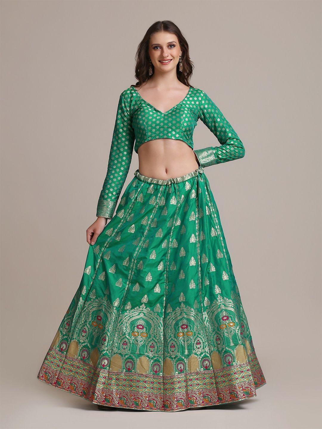 atsevam turquoise blue & silver-toned embellished semi-stitched lehenga & unstitched blouse with dupatta