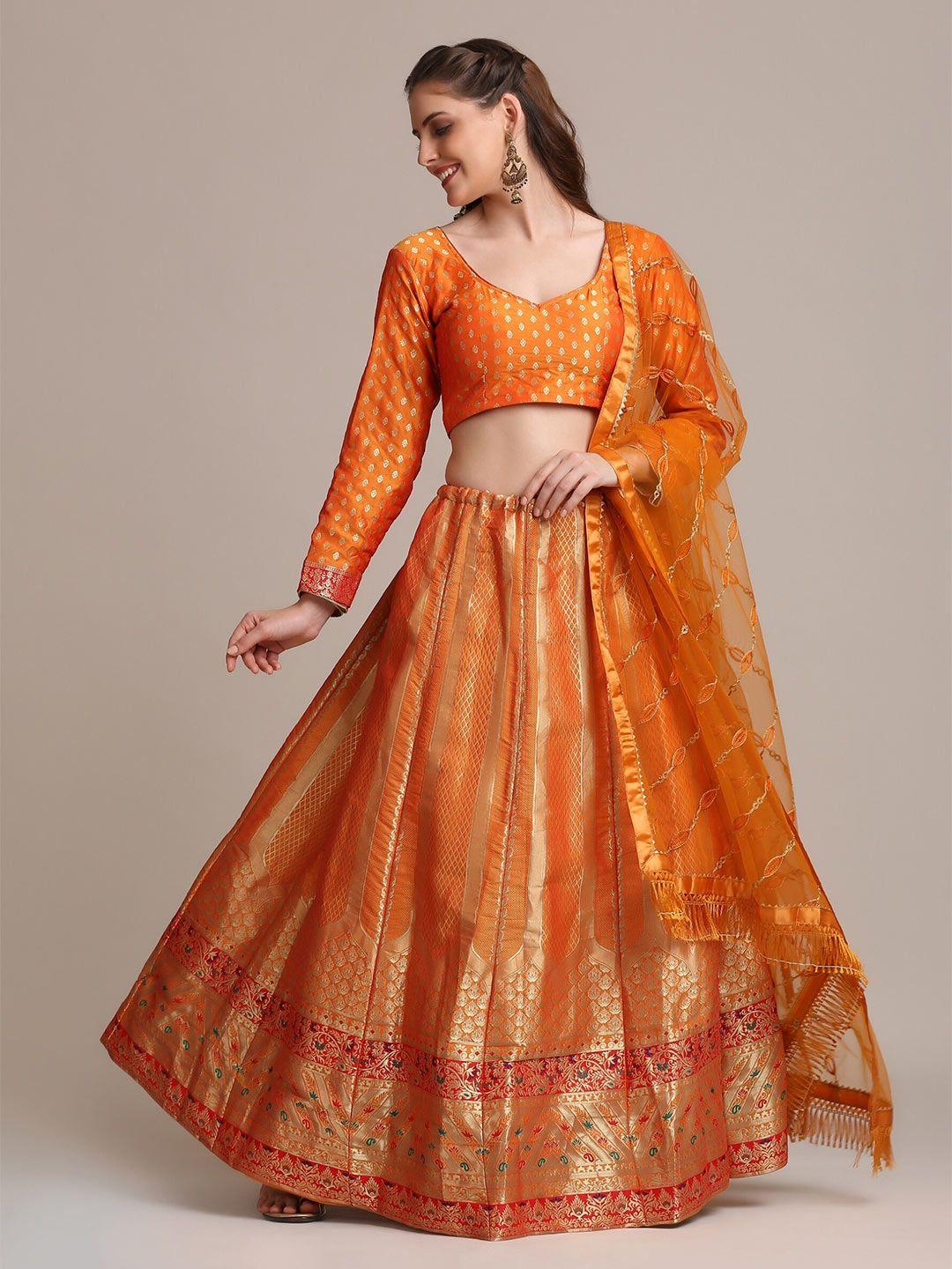 atsevam mustard & gold-toned semi-stitched lehenga & unstitched blouse with dupatta