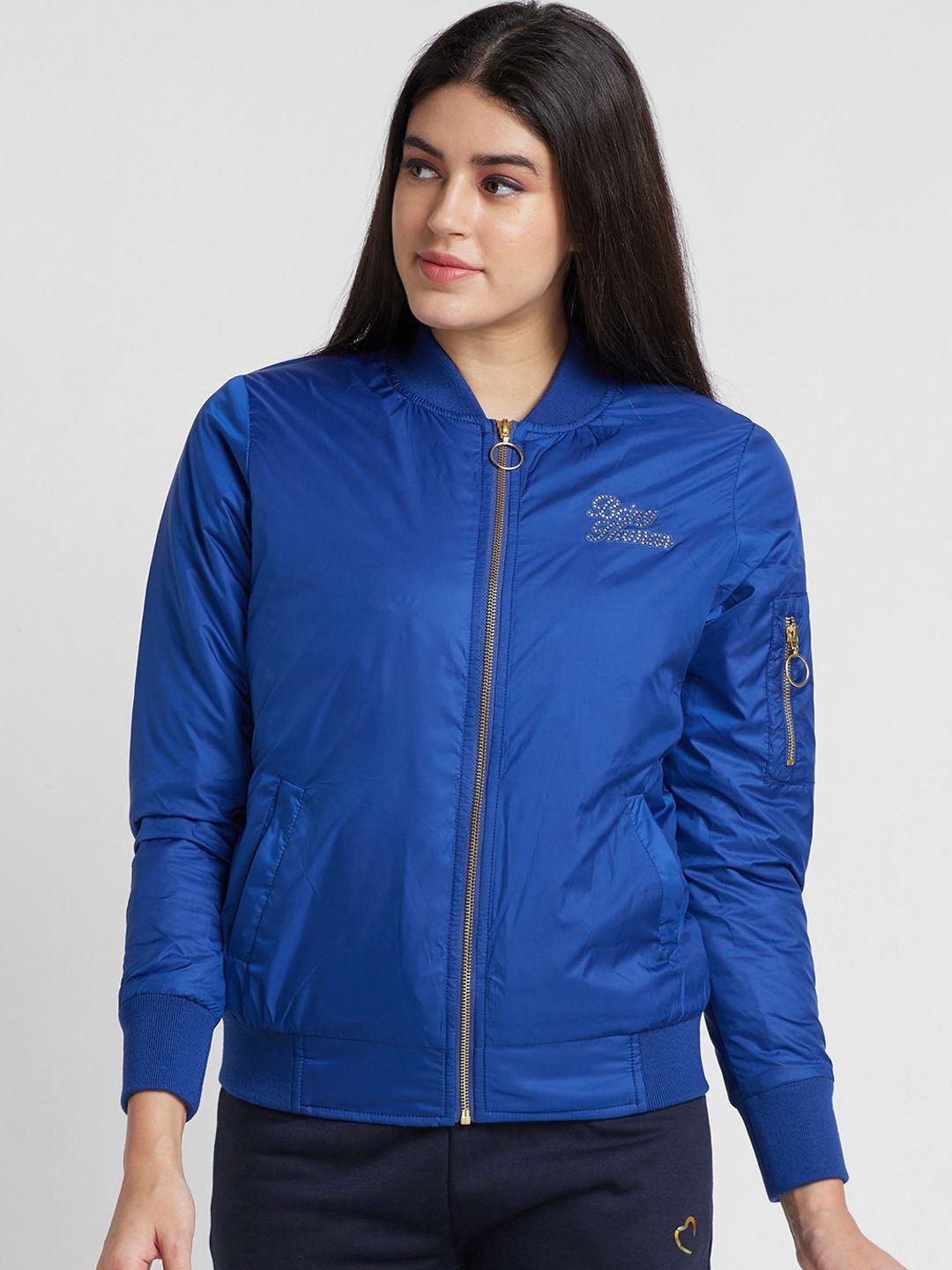 being human women blue bomber jacket