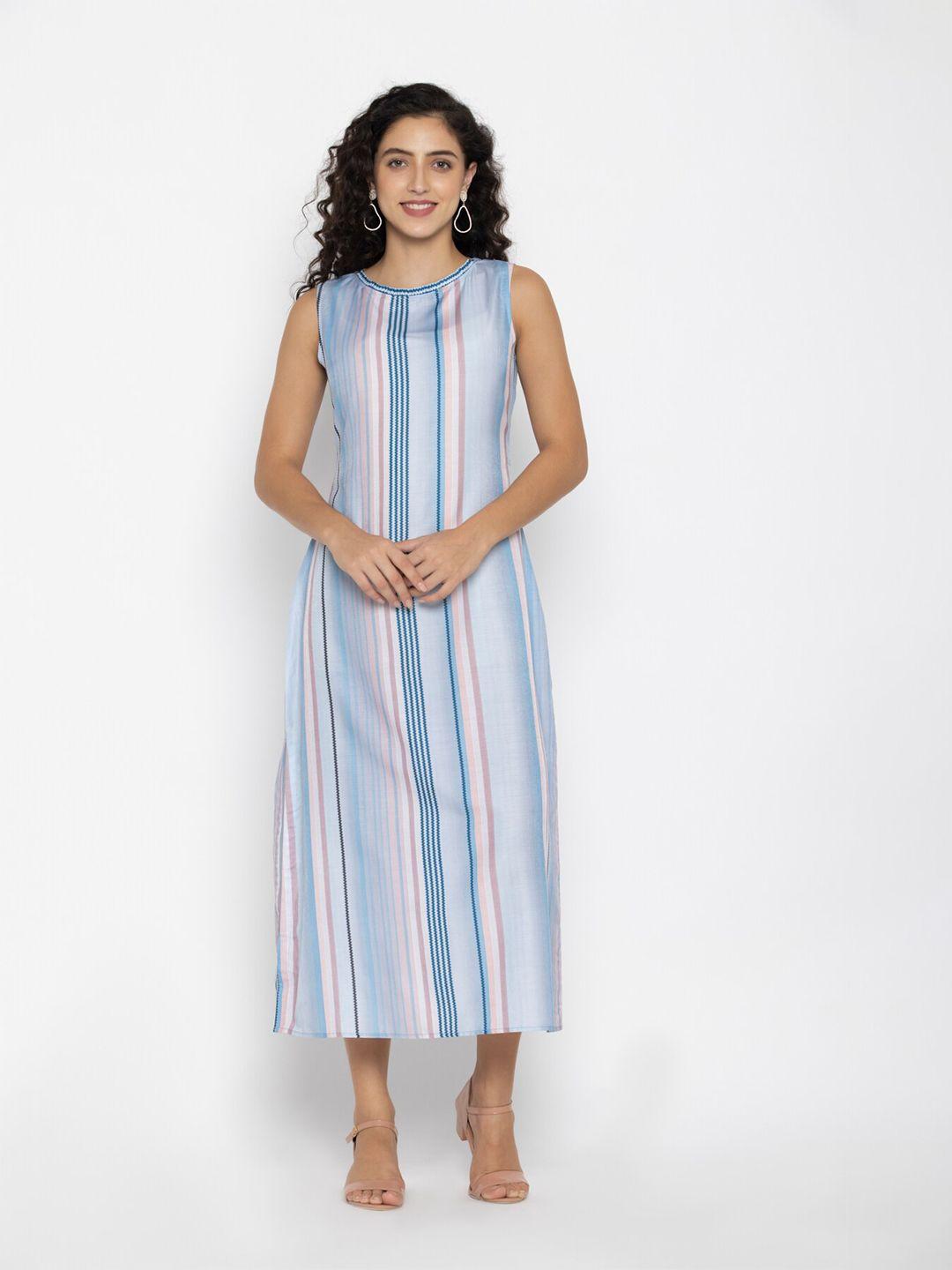 octics blue striped a-line midi dress