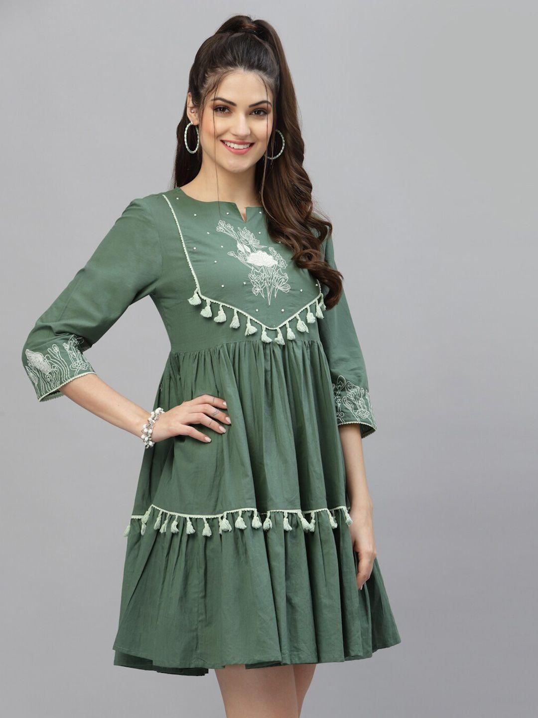 ragavi olive green fit & flare dress