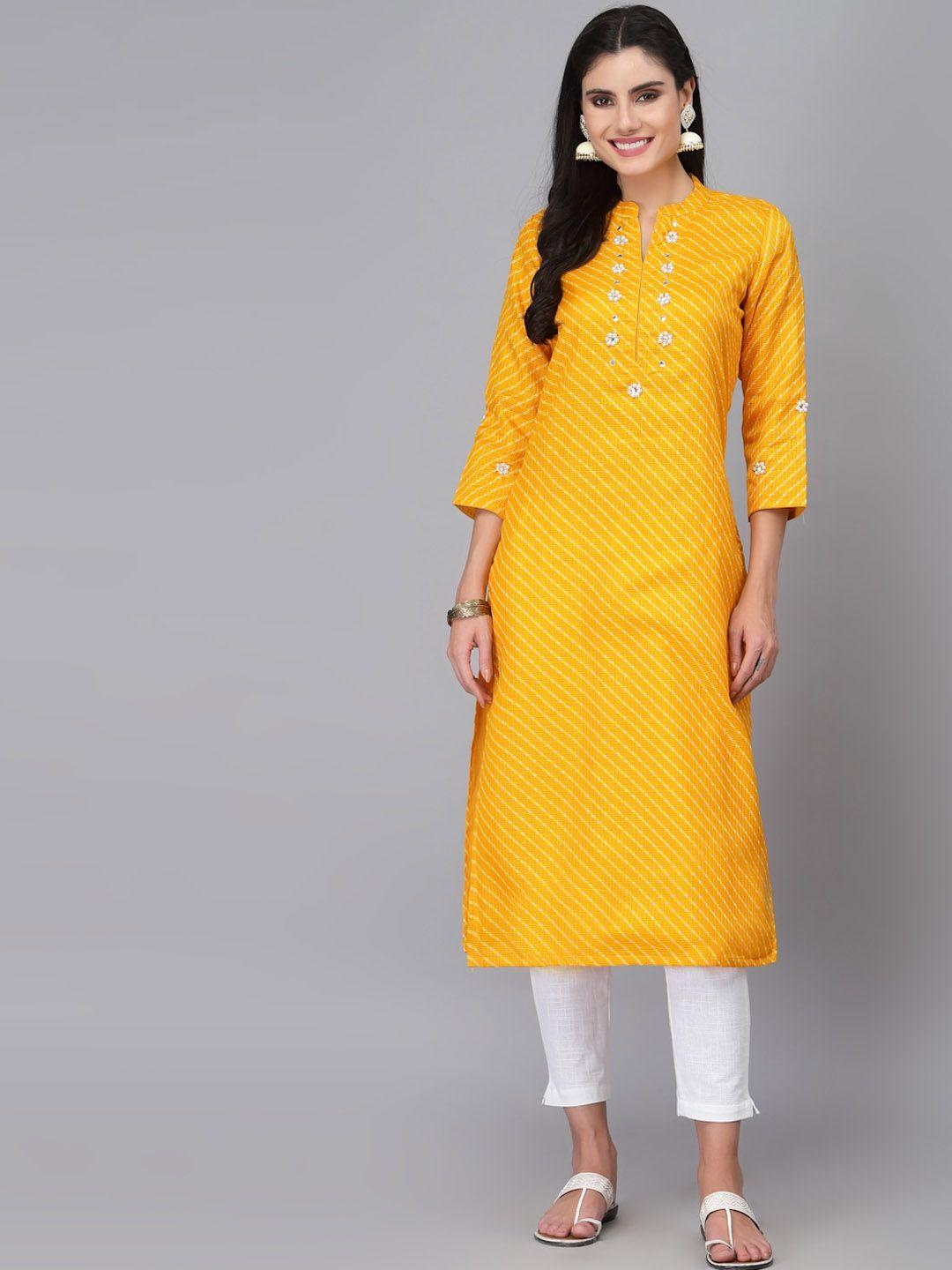 ragavi women yellow geometric embroidered thread work kurta