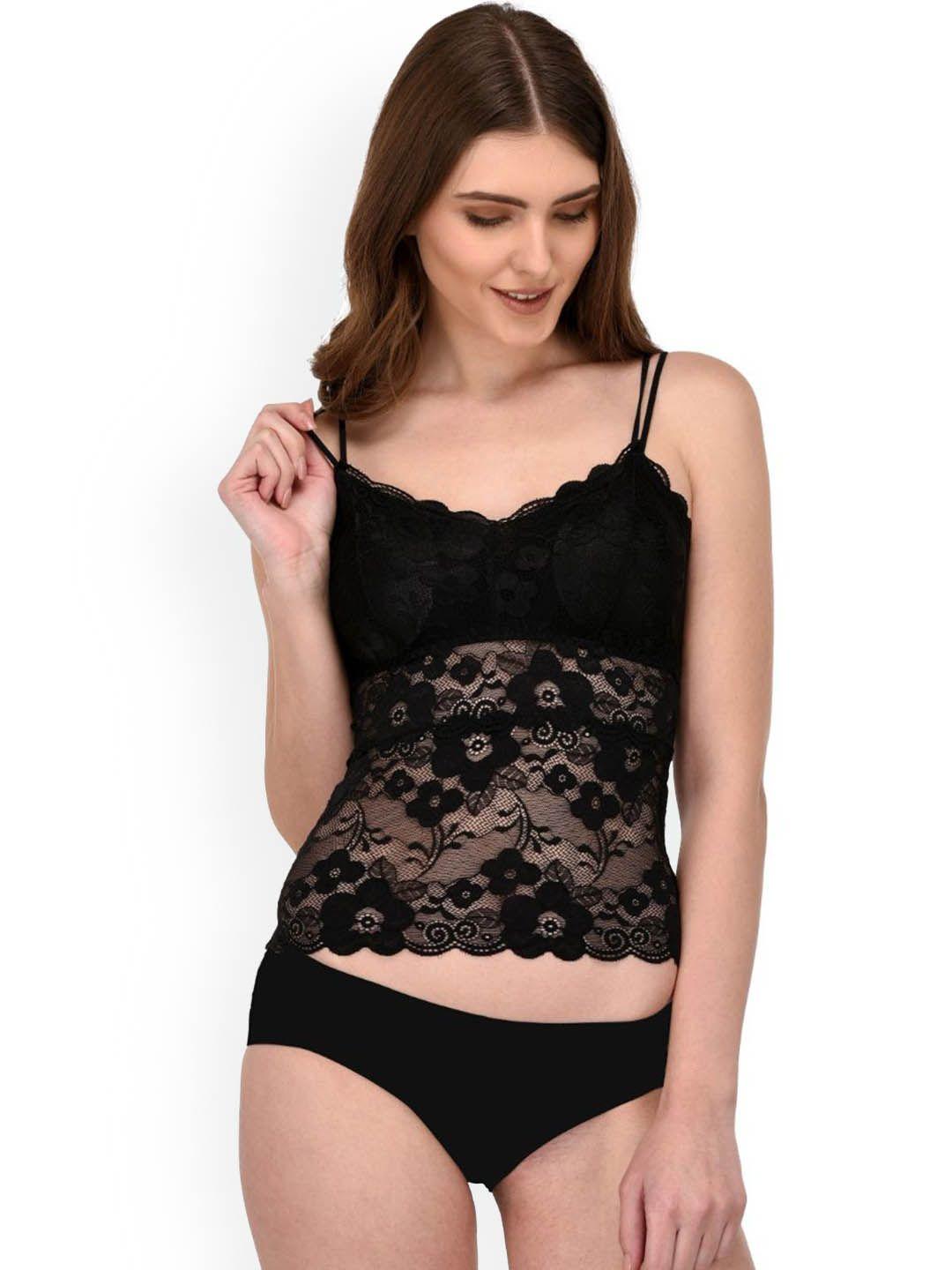 prettycat women black lace detail camisole & briefs