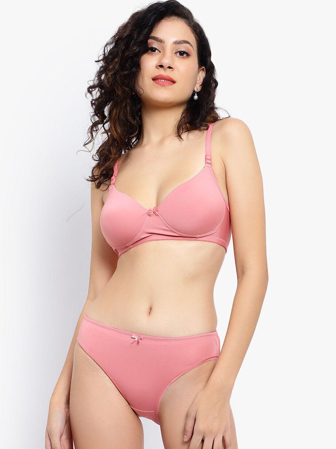 ladyland lightly padded full coverage lingerie set butter fly-pink-30