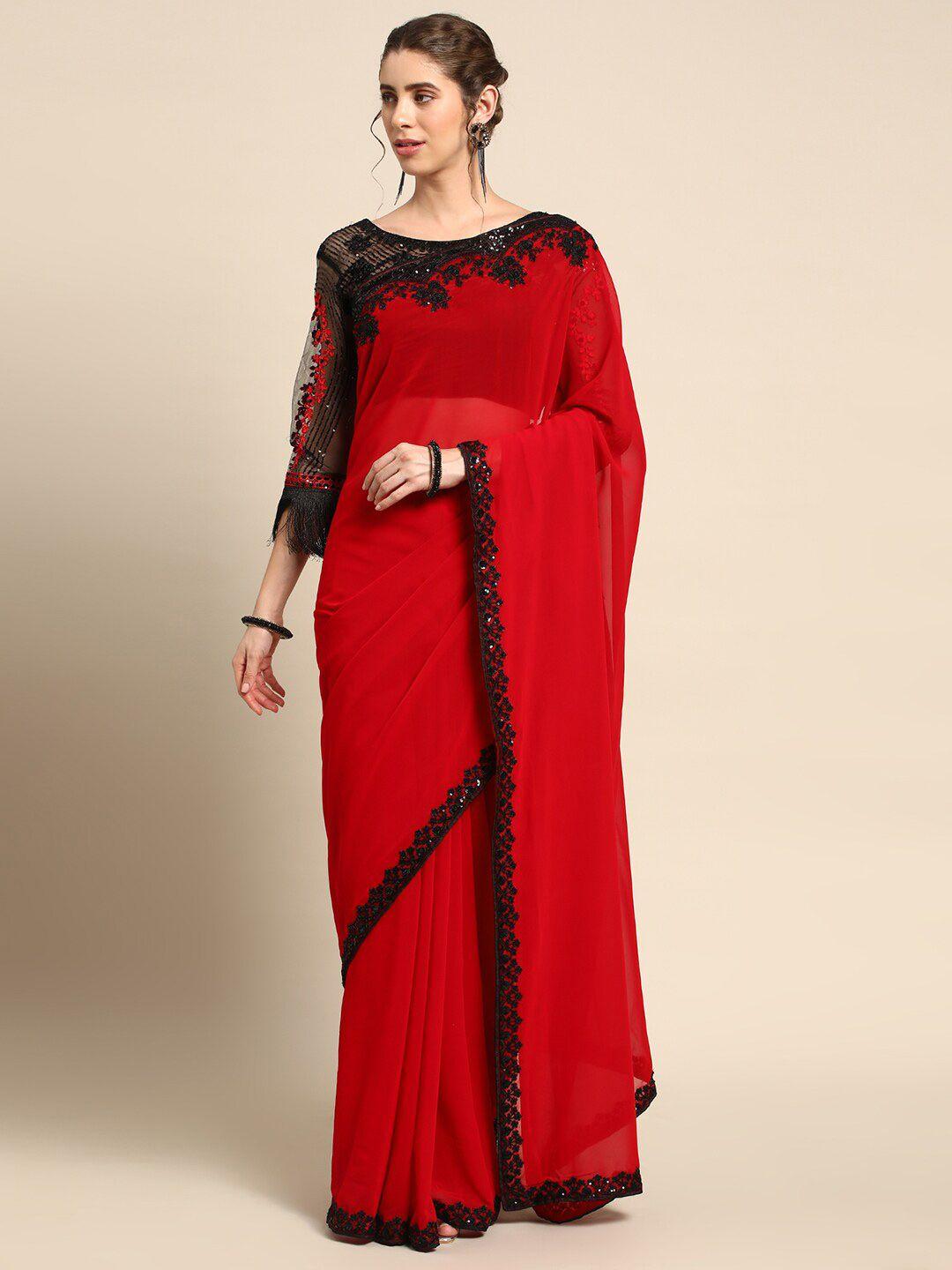 all about you red & black floral sequinned pure georgette saree