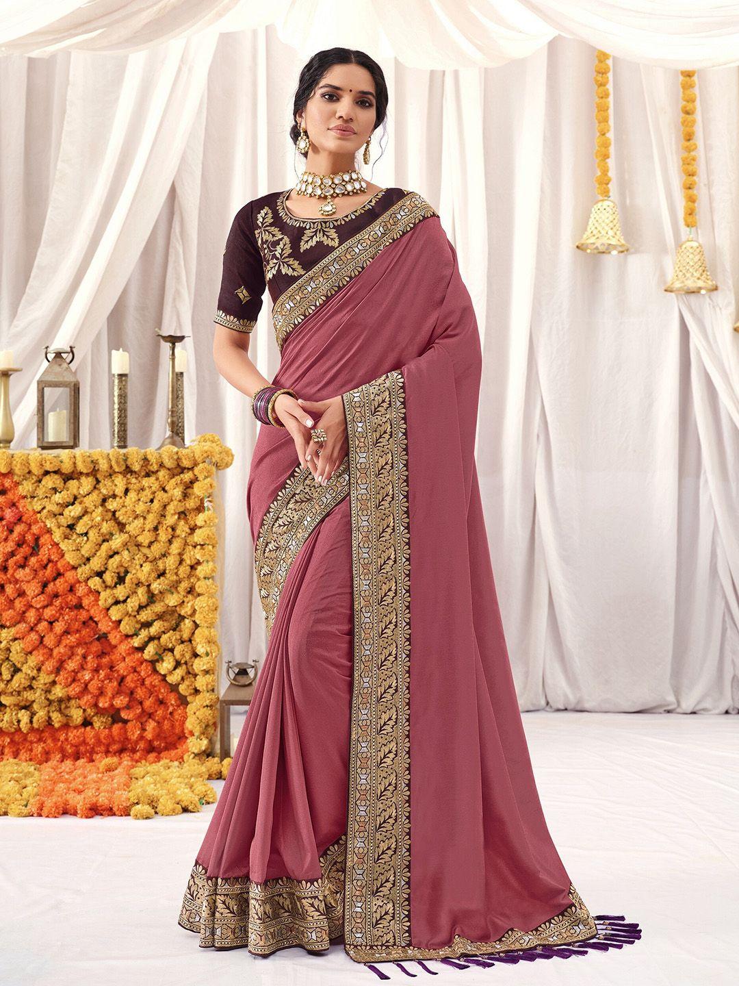 all about you mauve & gold-toned zari silk blend saree