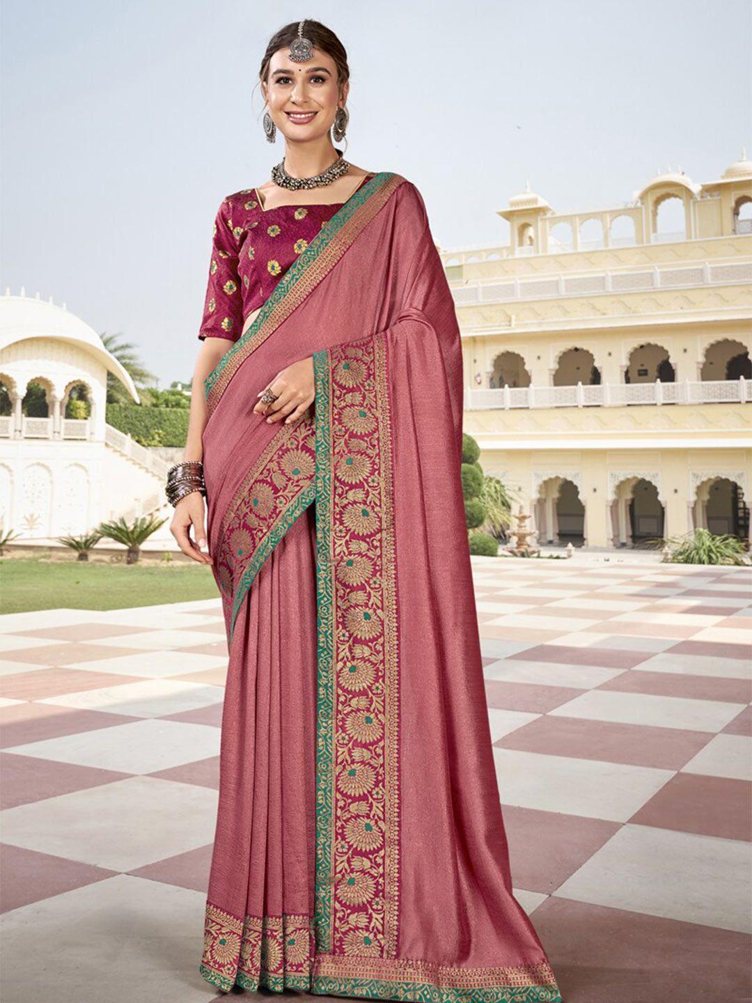 all about you mauve & green zari silk blend saree