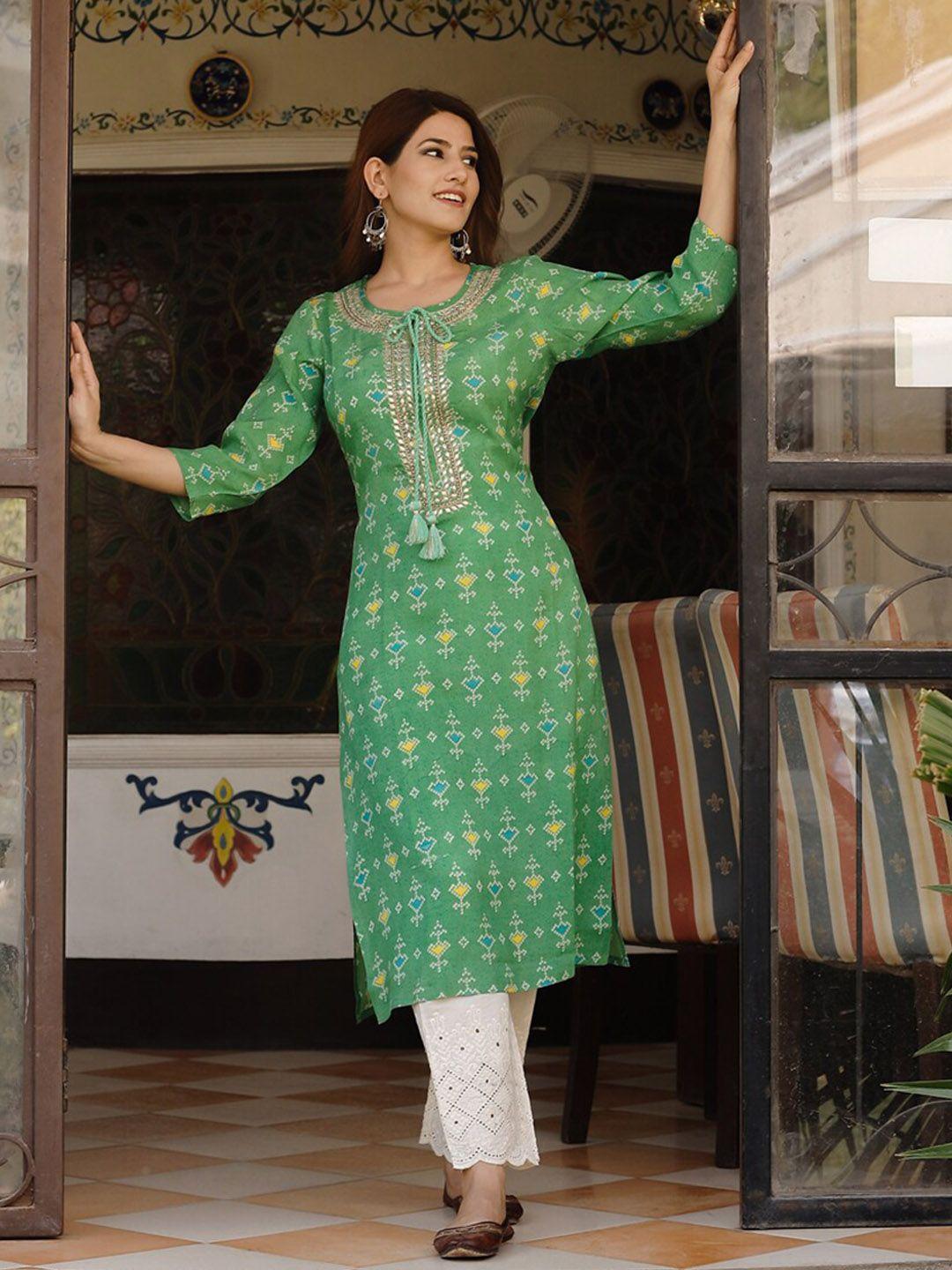 amiras indian ethnic wear bandhani printed gotta patti kurta with trousers