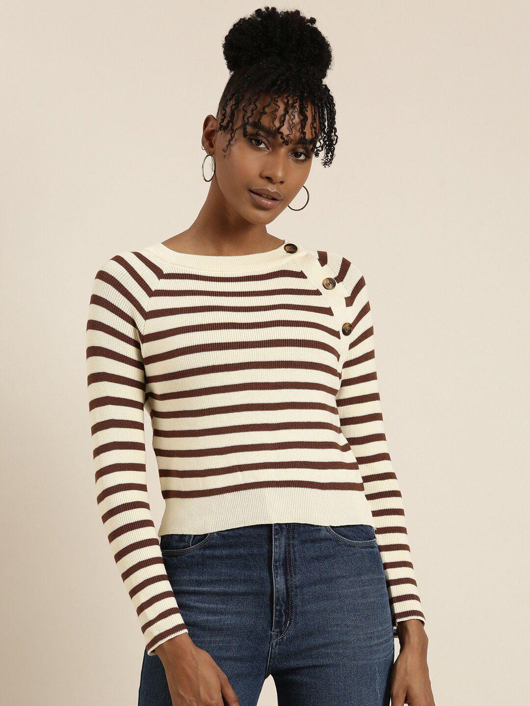 showoff beige striped woollen top