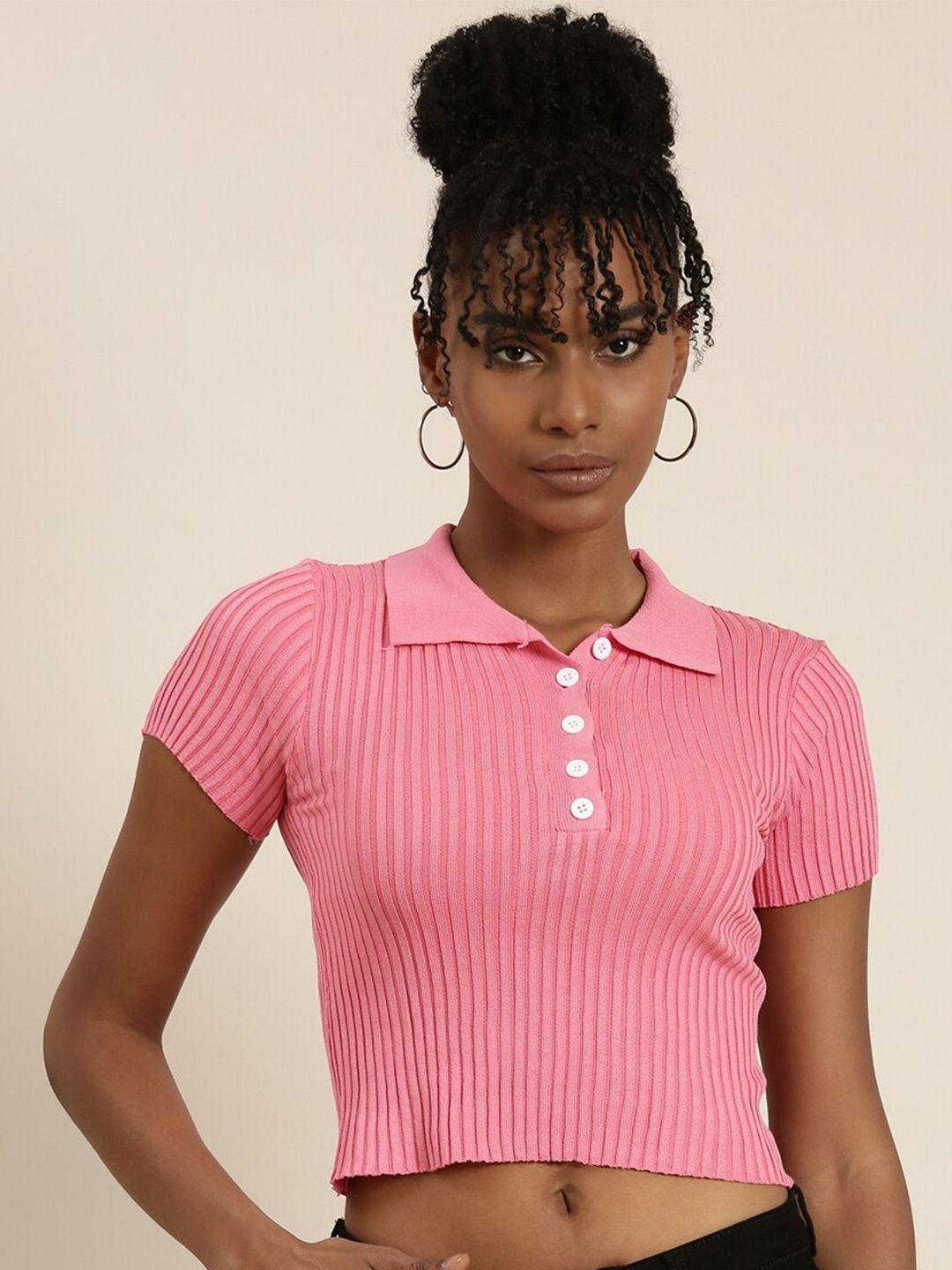 showoff pink striped shirt style top