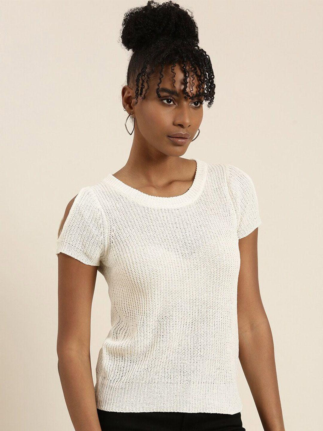 showoff cream-coloured cold-shoulder woollen top