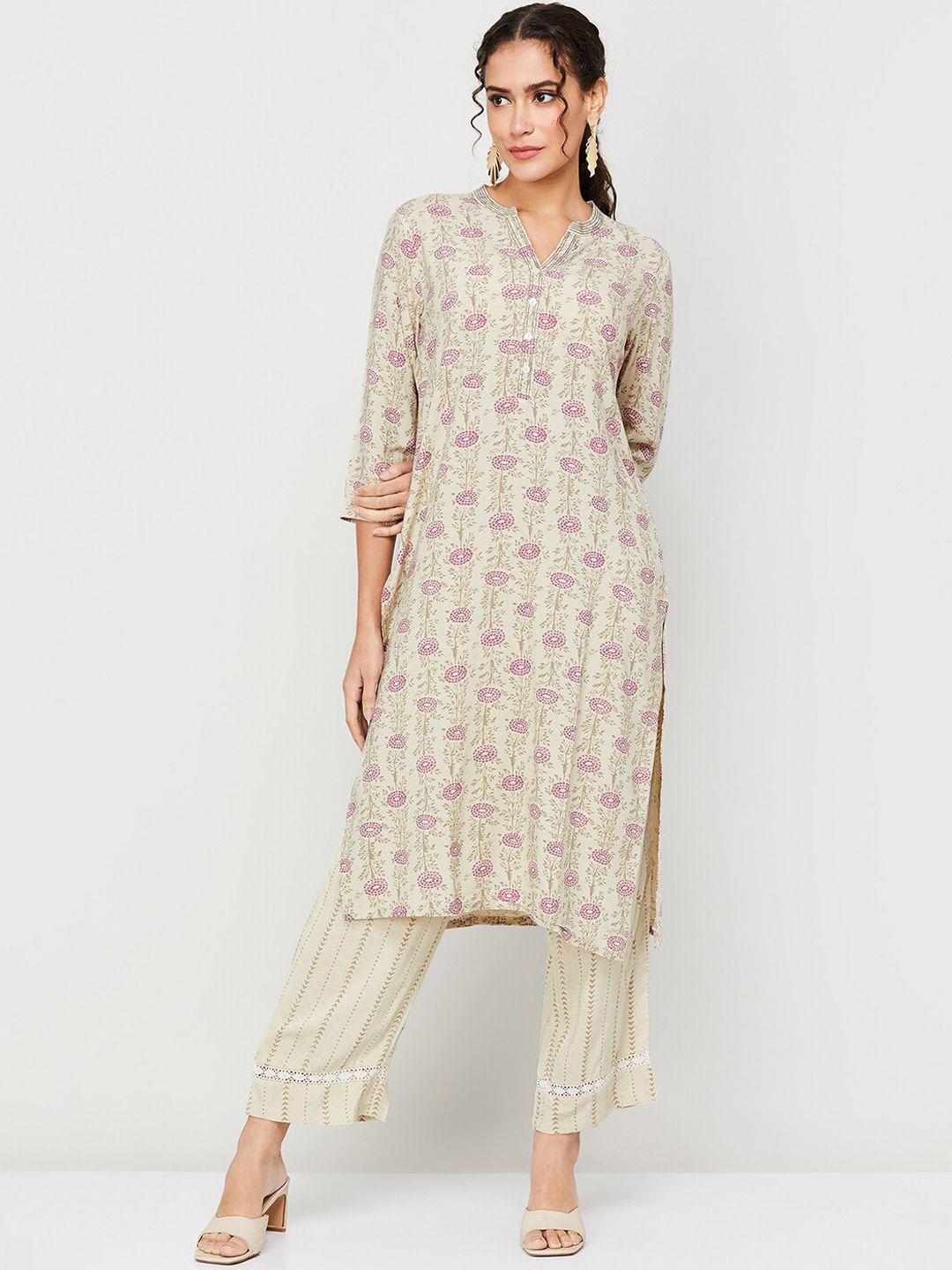 melange by lifestyle floral printed regular kurta with trousers