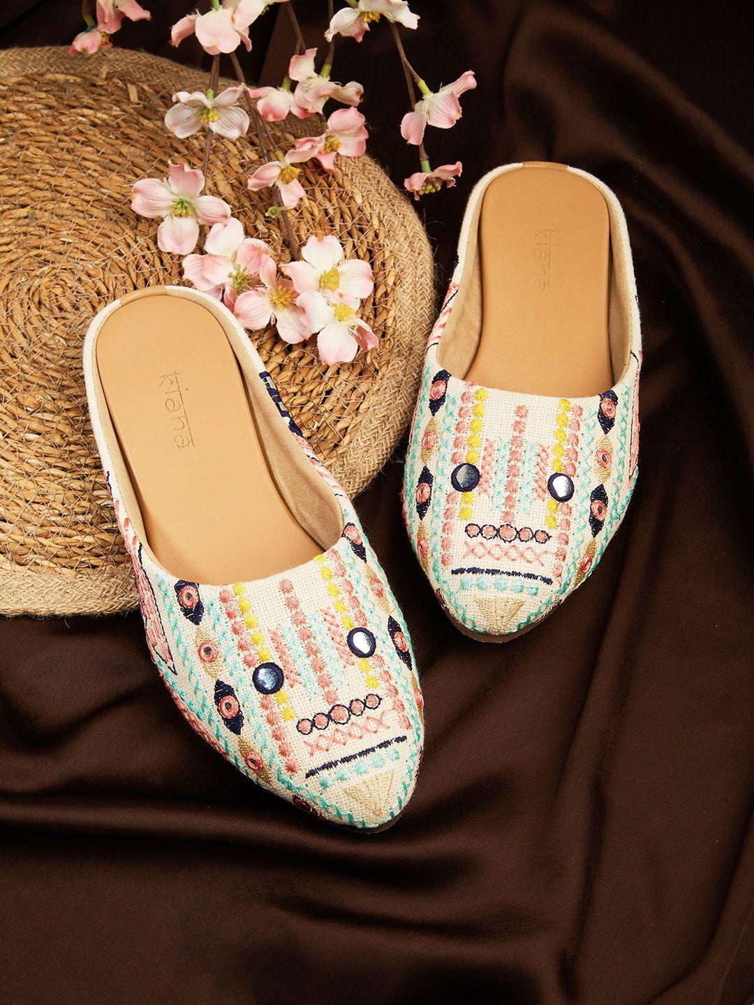 kiana women pointed toe embroidered embellished mules