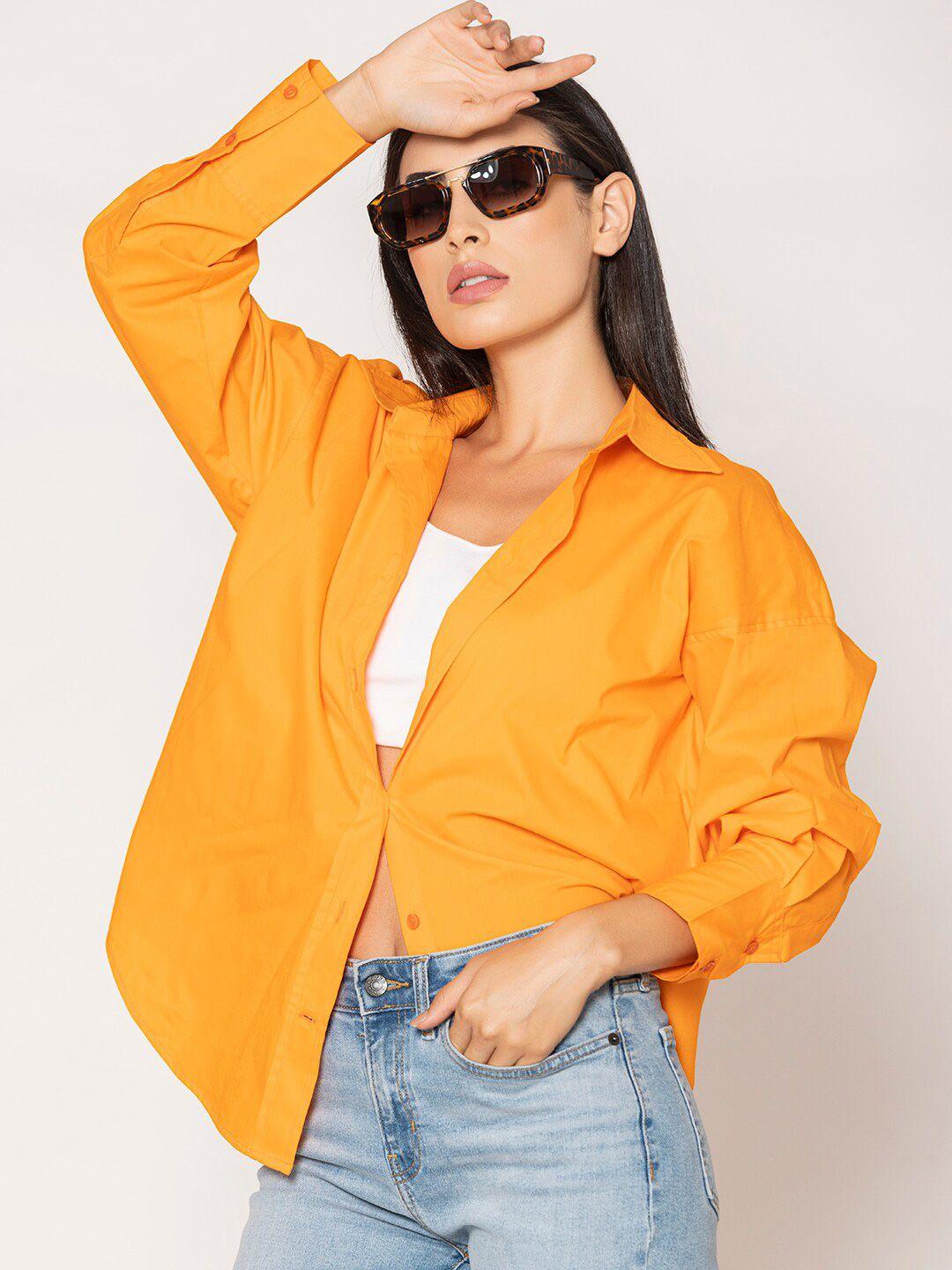 lounge dreams women orange relaxed boxy opaque casual shirt