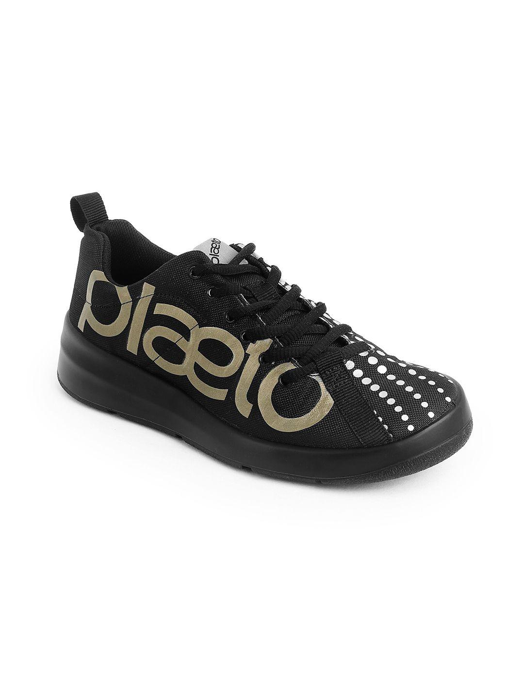 plaeto men black textile running non-marking shoes