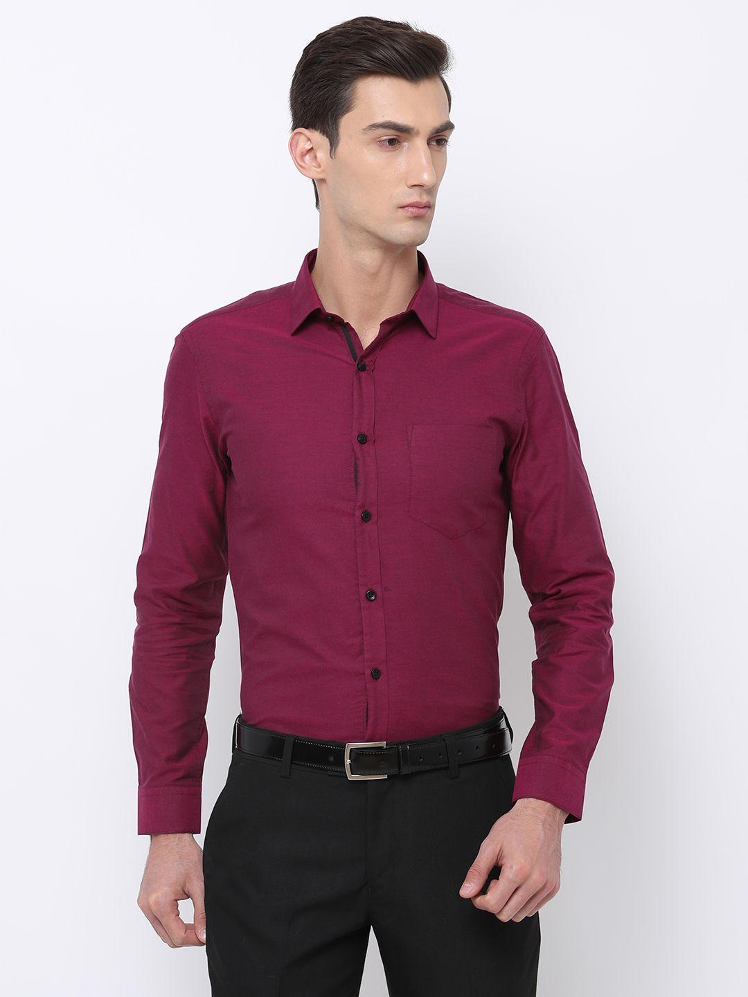 black coffee men pink & magenta slim fit solid formal shirt