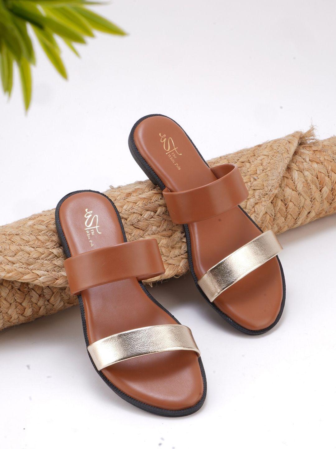 the white pole women brown textured ethnic open toe flats