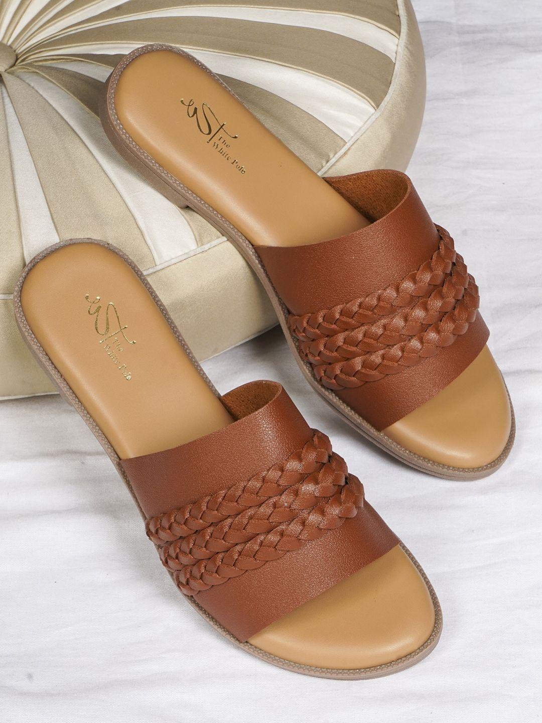 the white pole women brown ethnic open toe flats