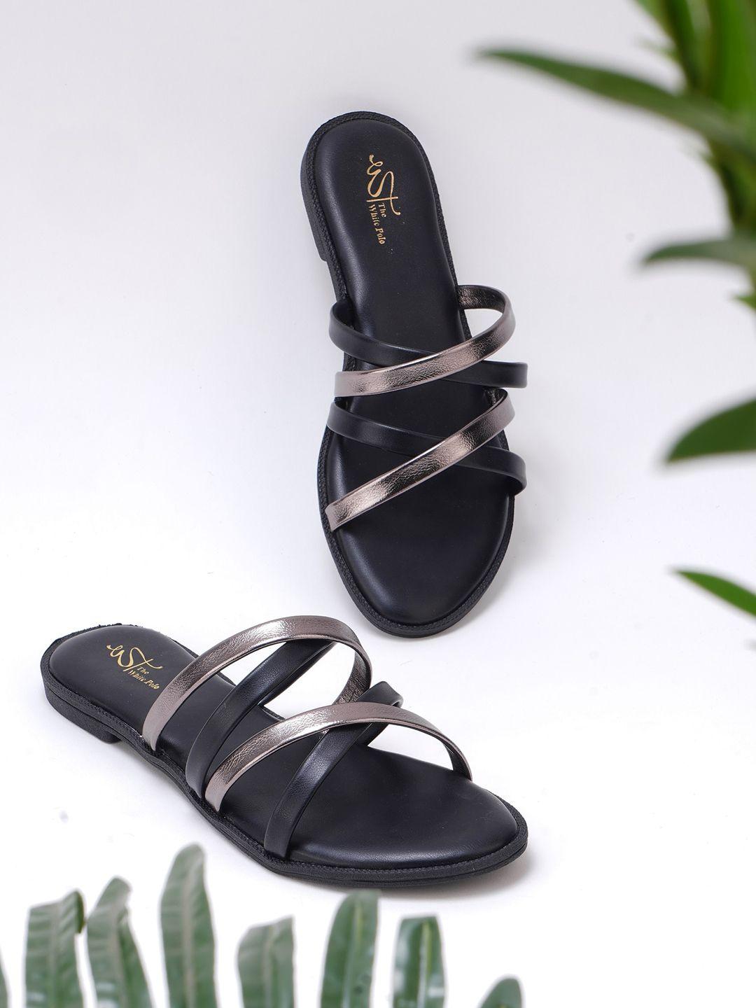 the white pole women black ethnic open toe flats with buckles