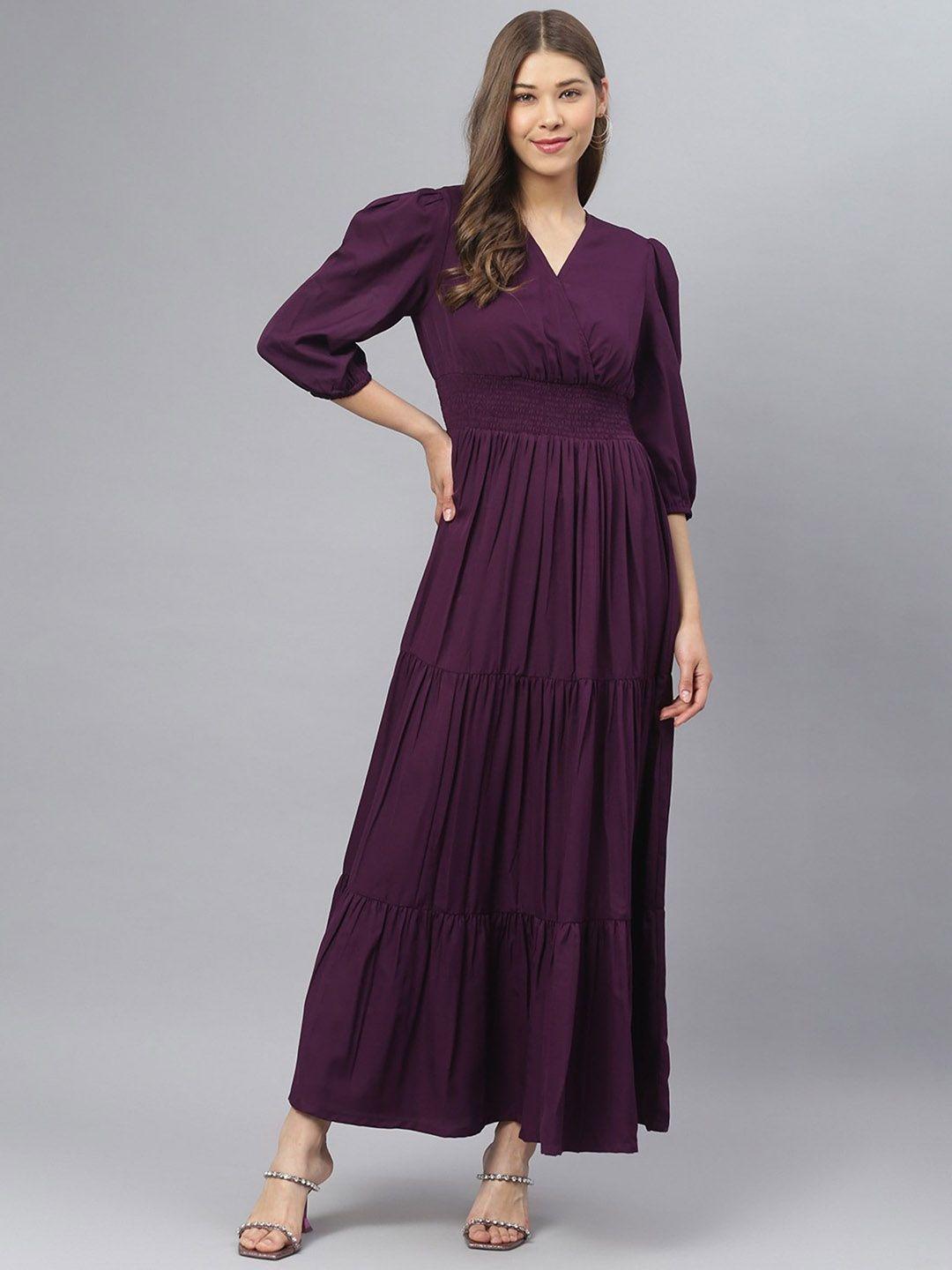 femvy magenta puff sleeve maxi dress