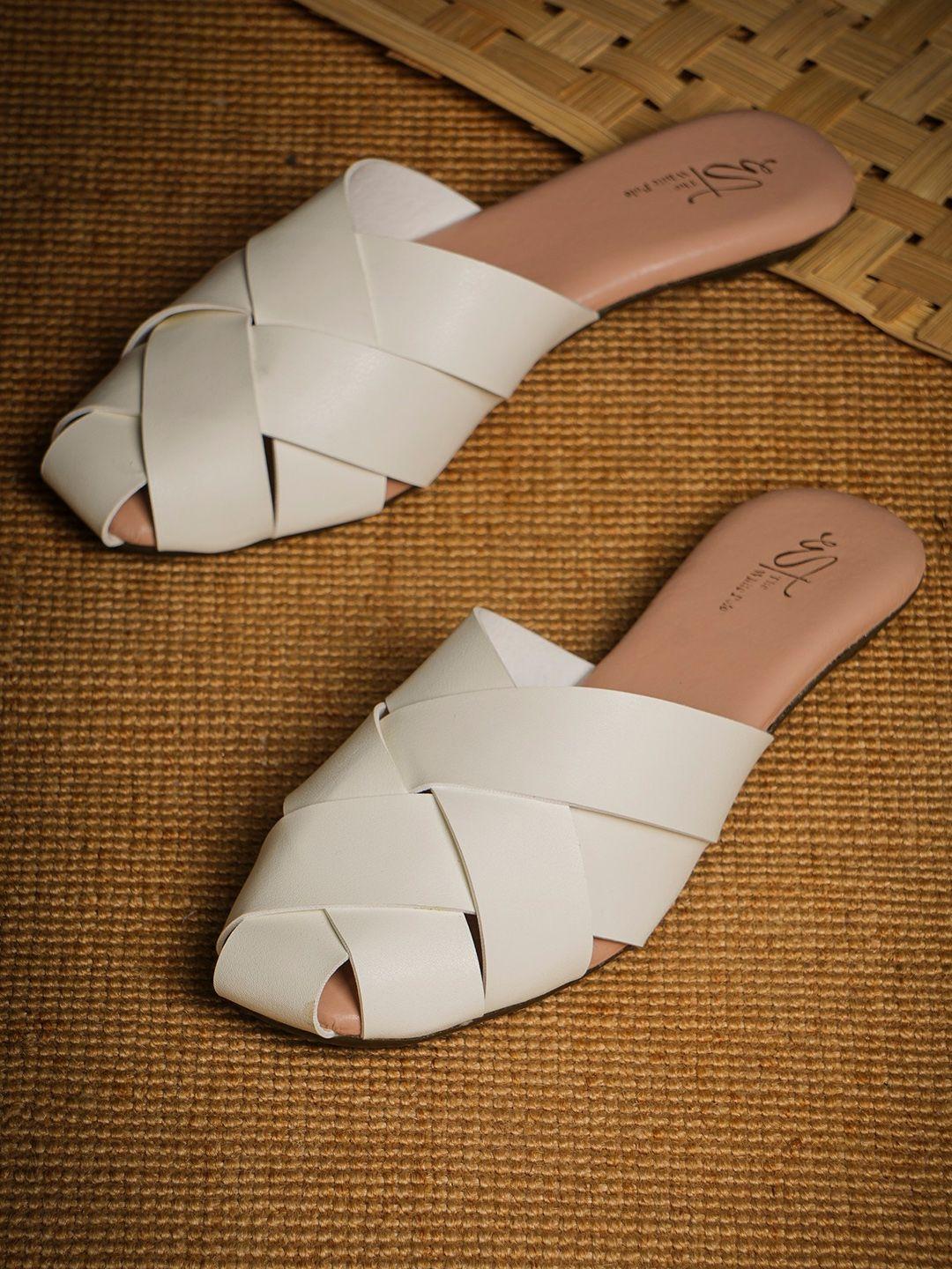 the white pole women white ethnic open toe flats