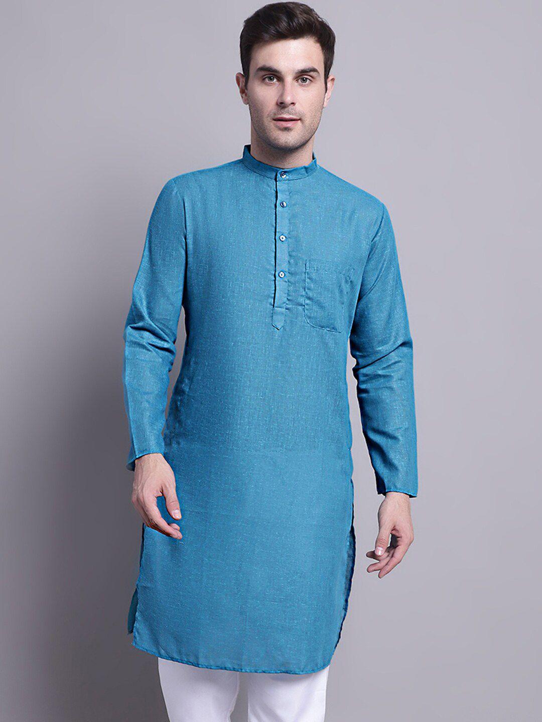 jompers men blue patchwork kurta