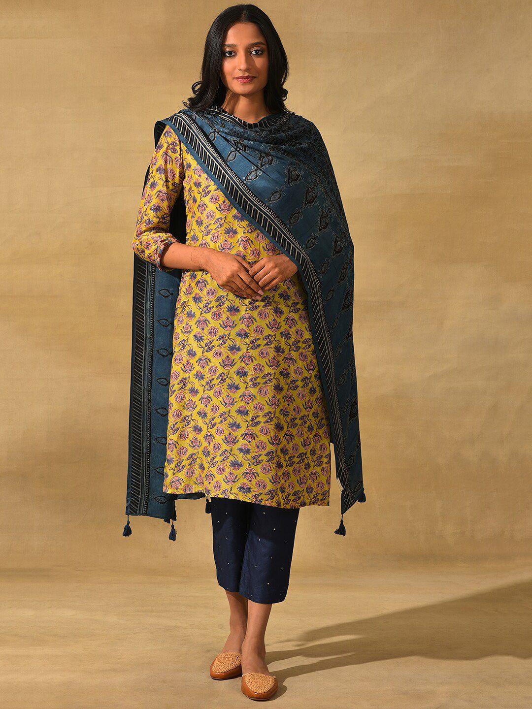 w blue ethnic motif printed dupatta