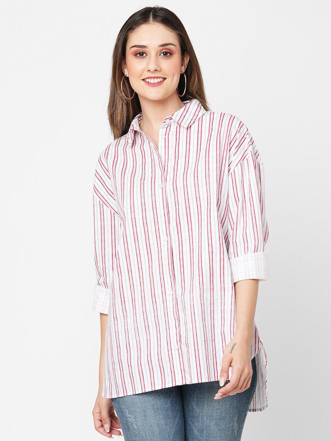 vastrado women white boxy opaque striped casual shirt