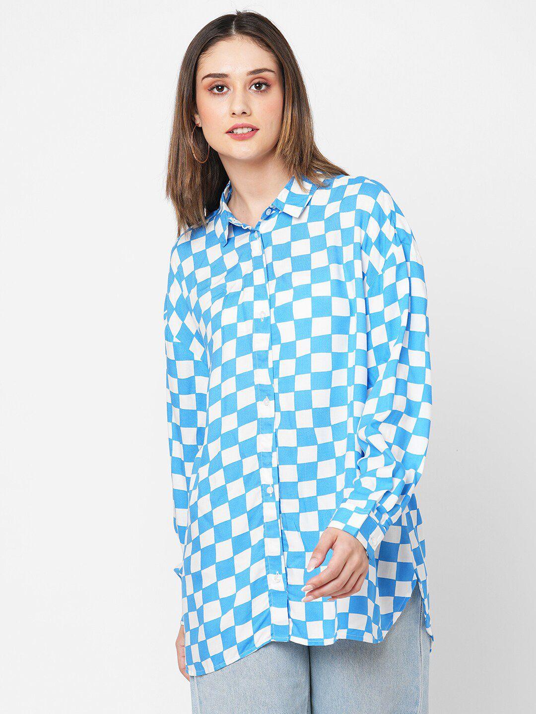 vastrado women blue boxy gingham checks opaque checked casual shirt