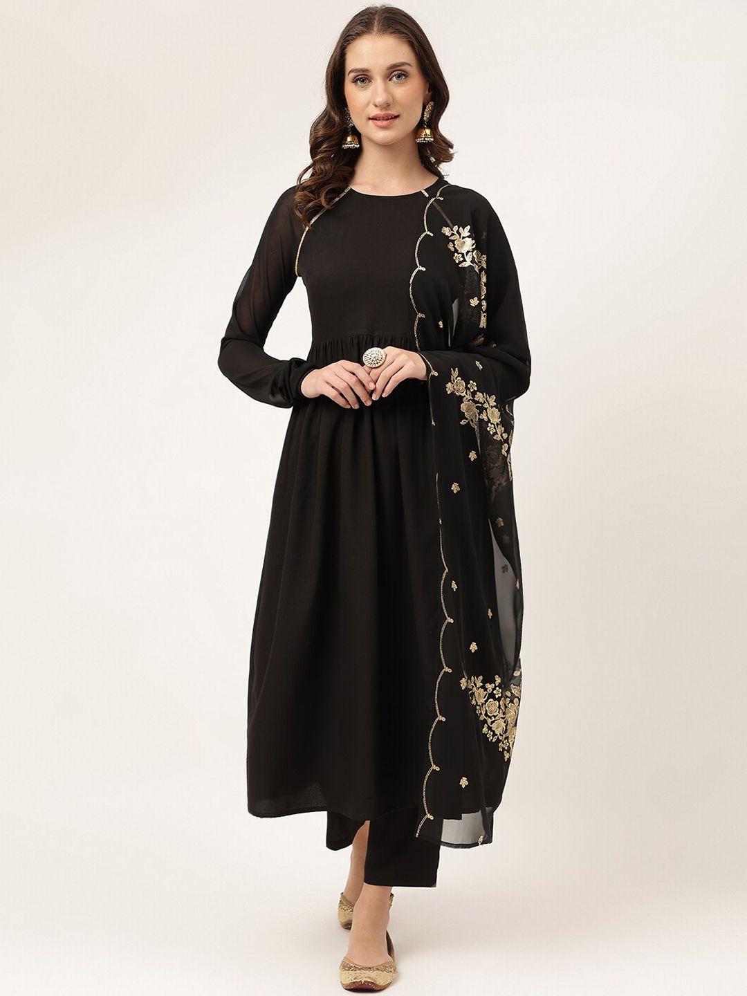 fiorra women black empire kurta with trousers & with dupatta