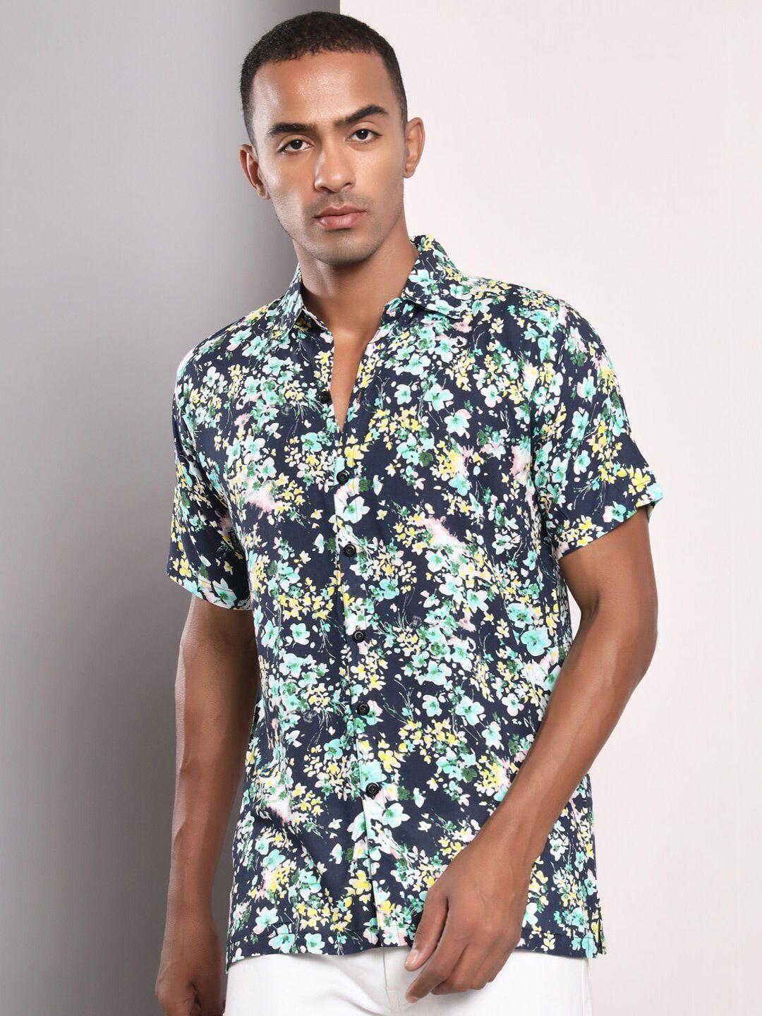 baesd standard fit floral printed cotton casual shirt