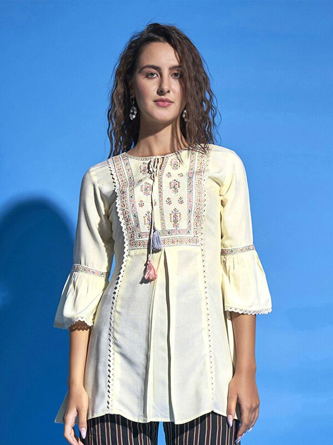 sangria off white ethnic motifs embroidered kurti