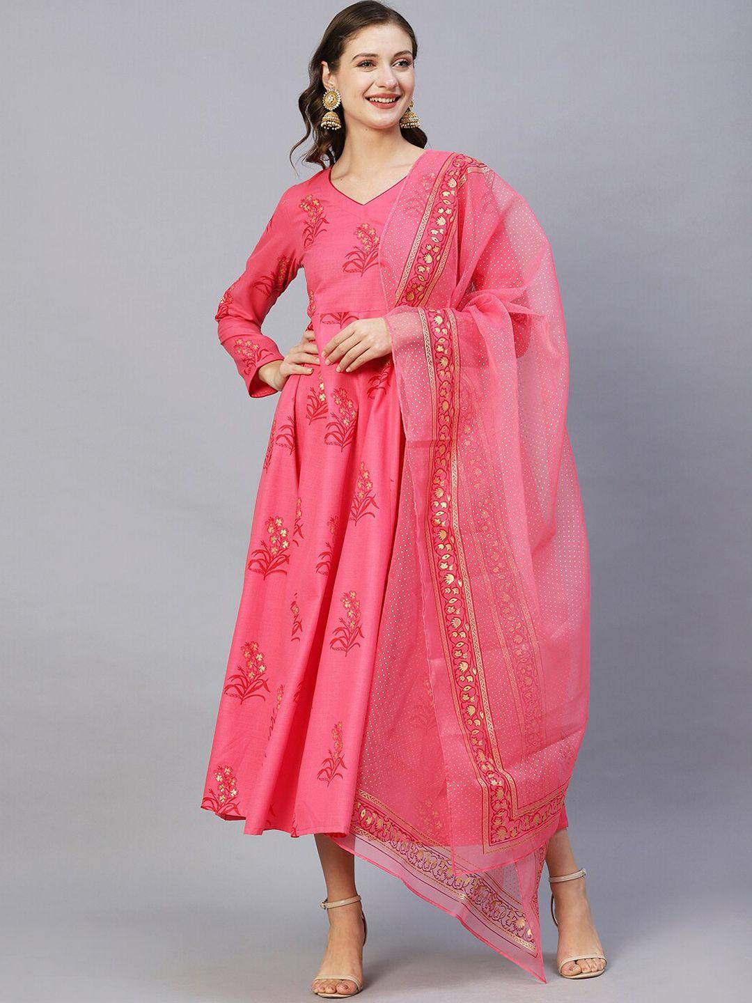 kalini ethnic motifs printed anarkali kurta with dupatta