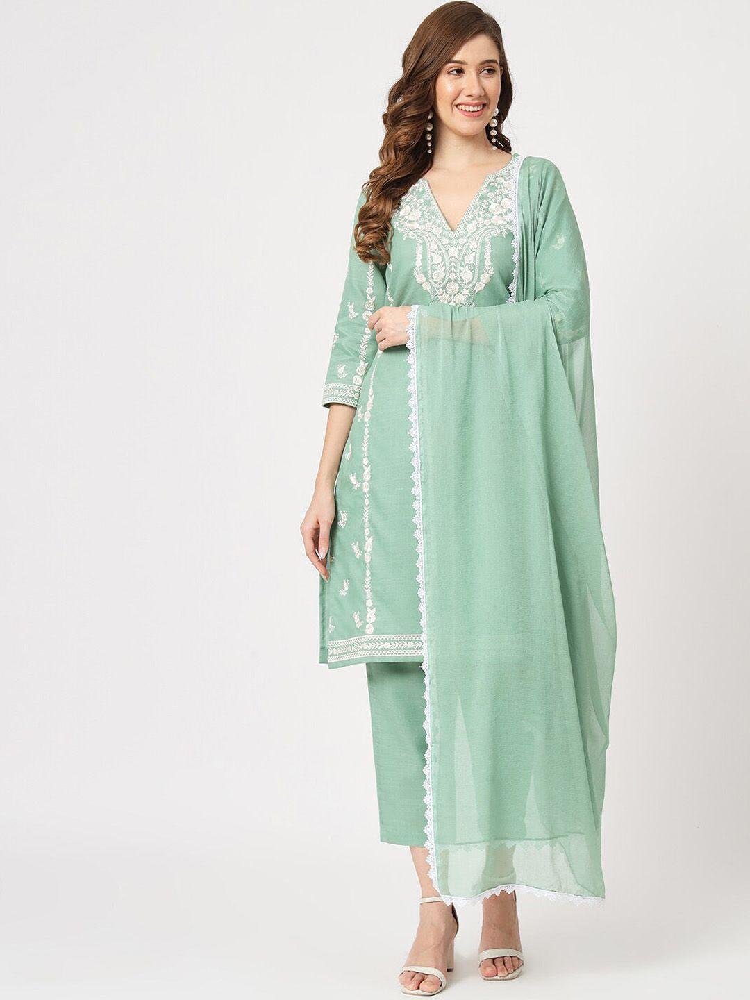 pannkh ethnic motifs embroidered thread work kurta with trousers & with dupatta