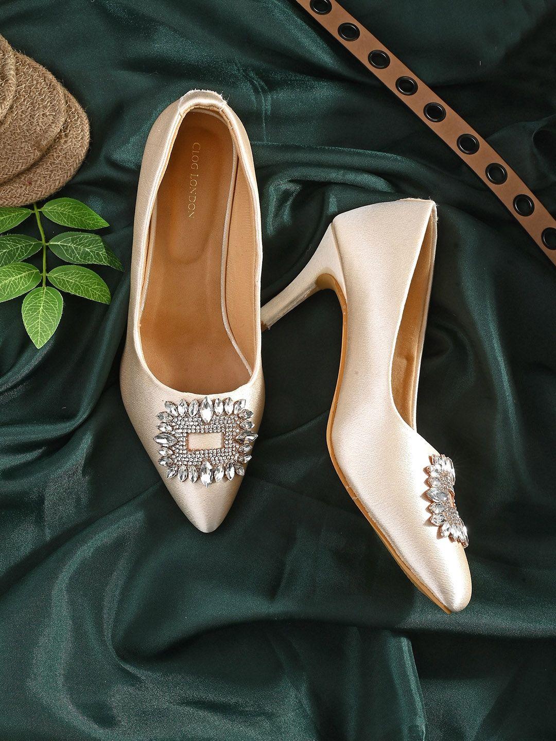 clog london cream-coloured printed slim heeled pumps with laser cuts